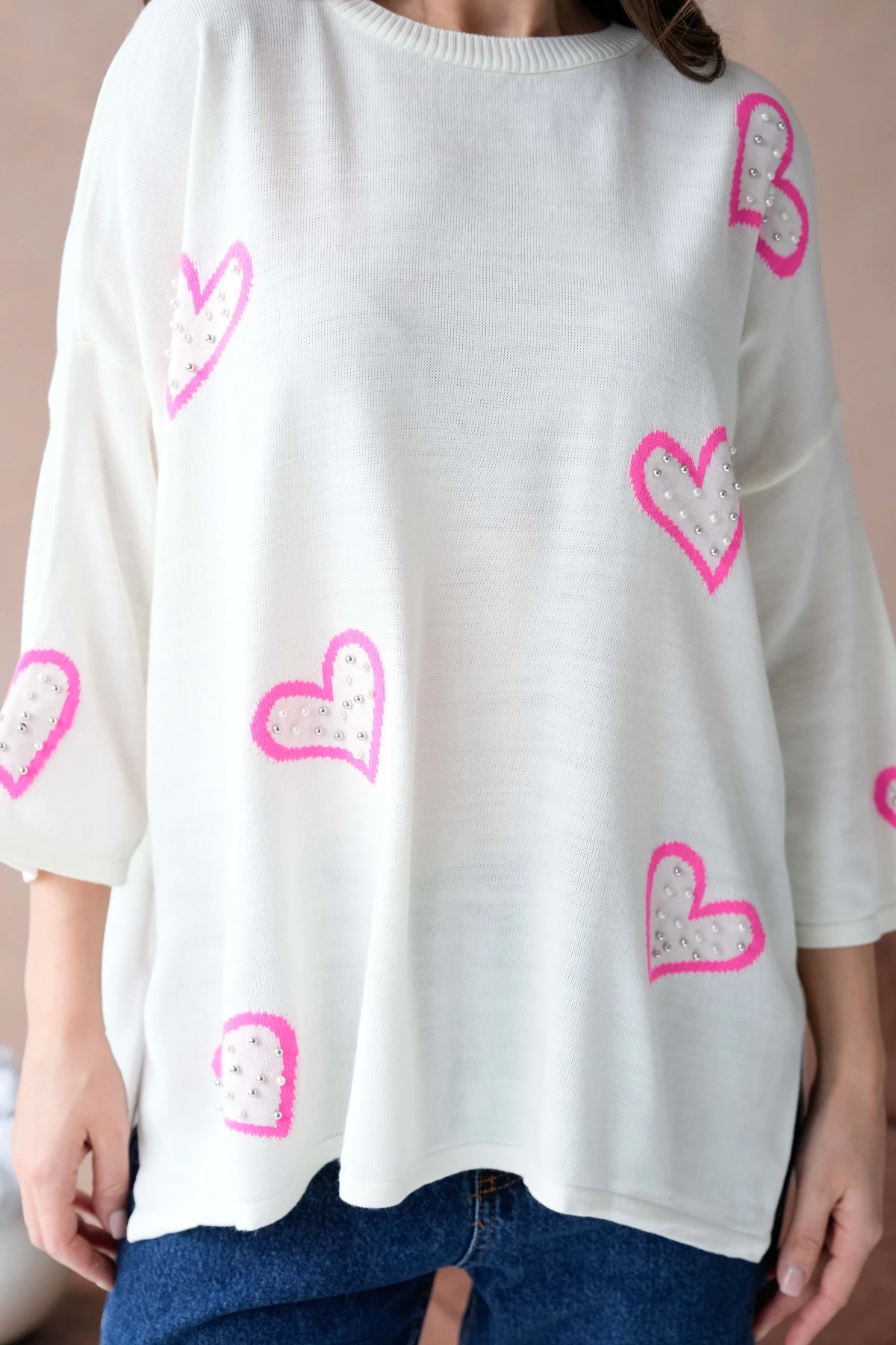 Kadın Taş İşlemeli Salaş Triko Kazak