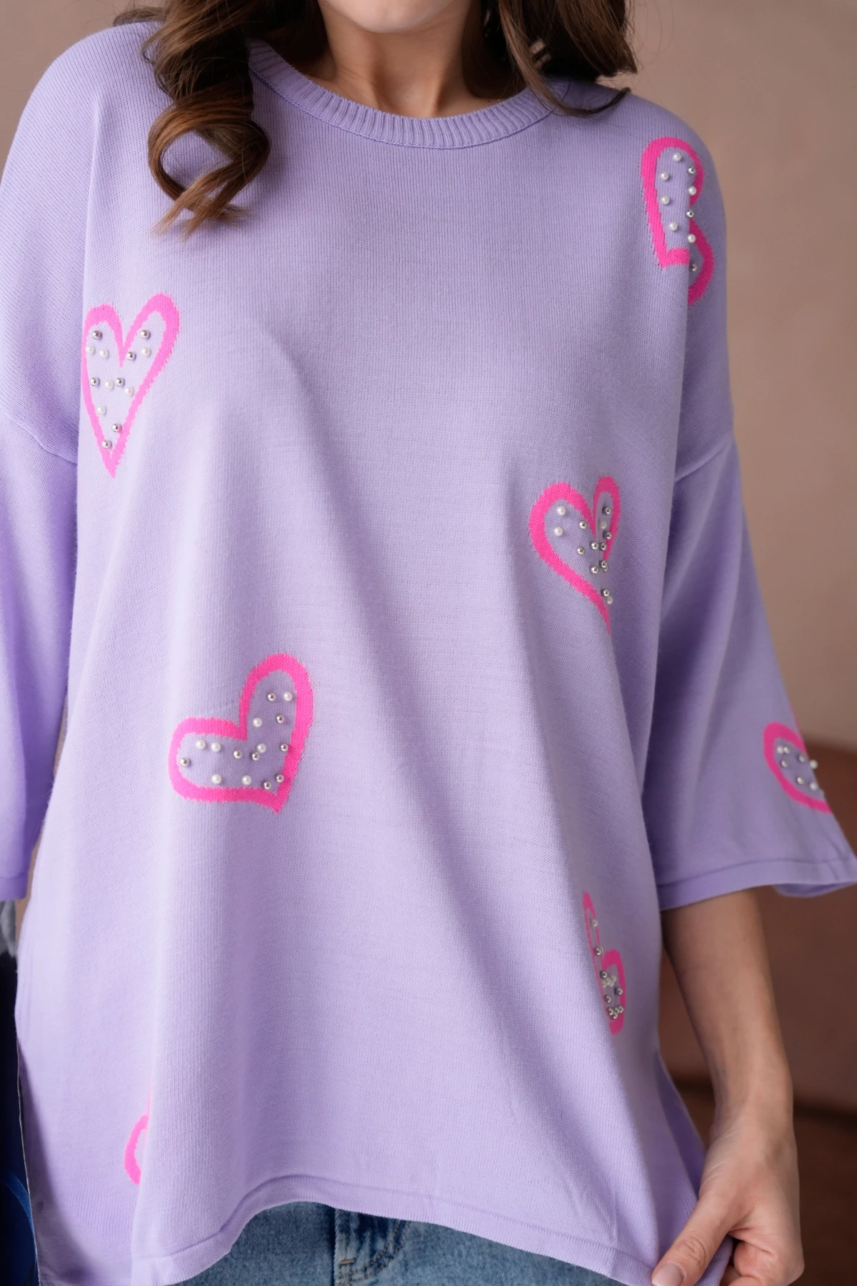 Kadın Taş İşlemeli Salaş Triko Kazak