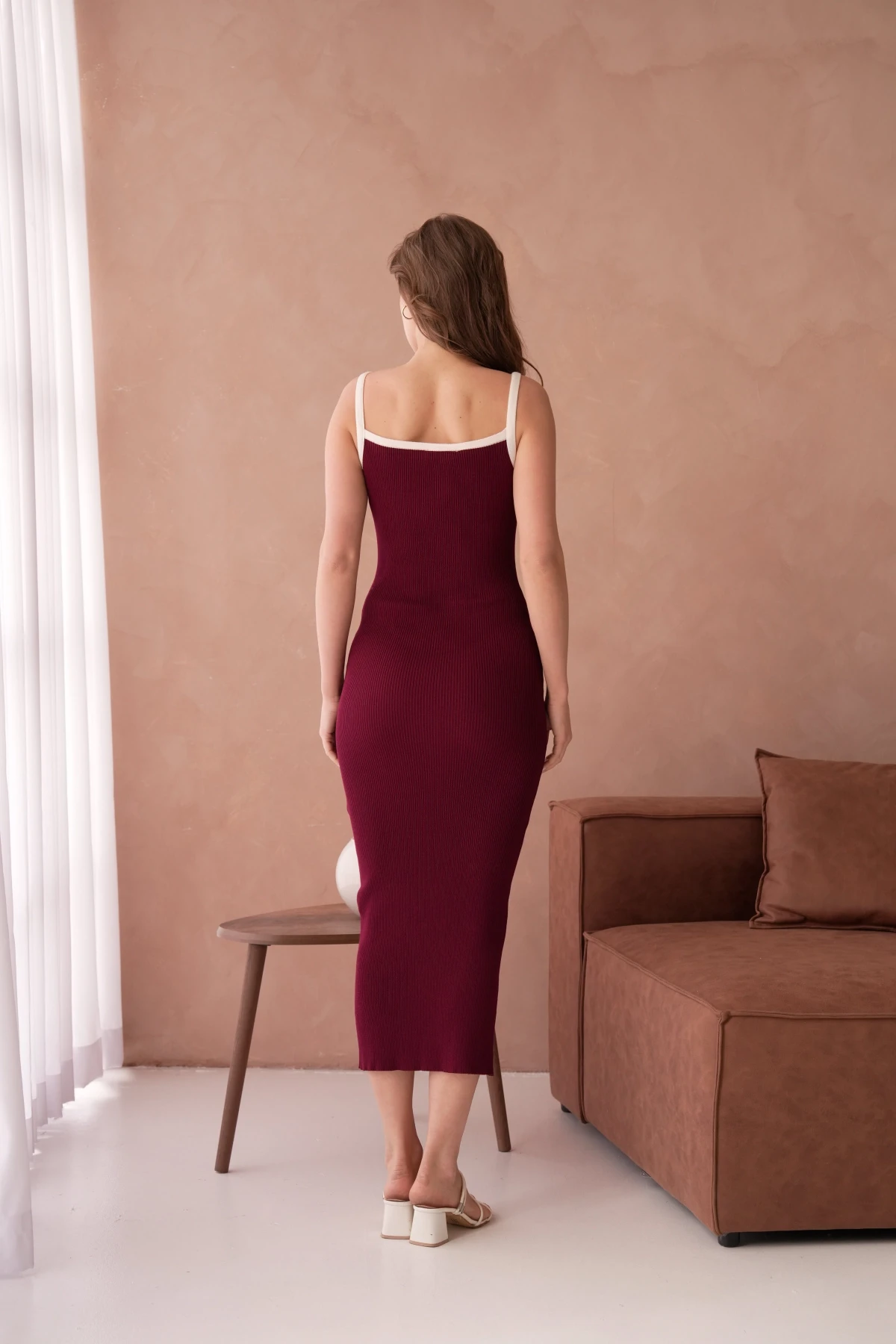 Askılı Slim Fit Kaşkorse Balık Triko Elbise