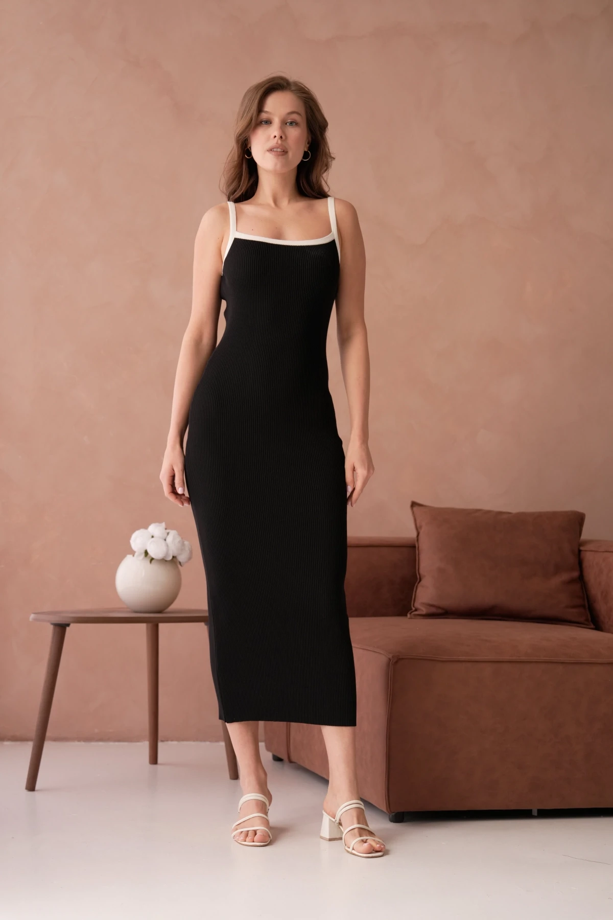 Askılı Slim Fit Kaşkorse Balık Triko Elbise