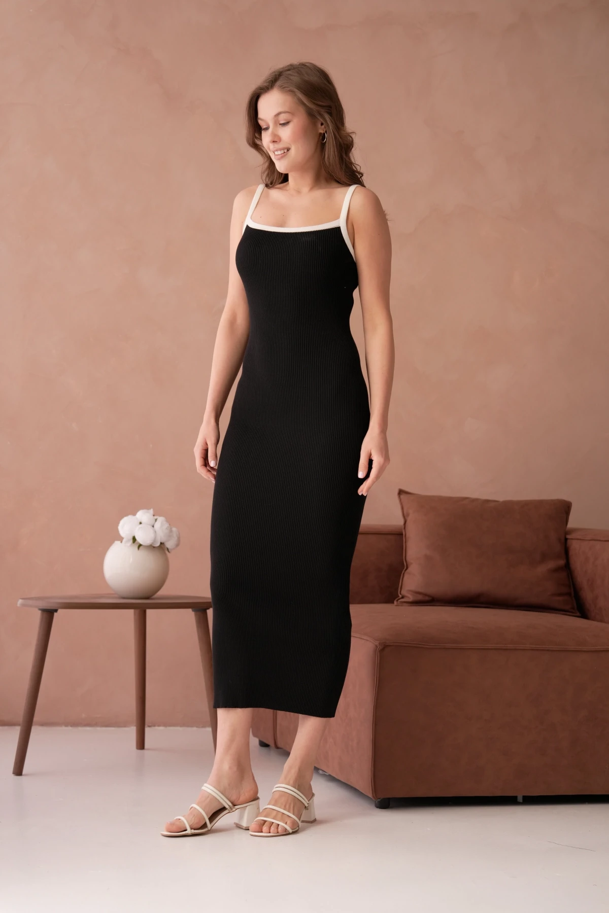 Askılı Slim Fit Kaşkorse Balık Triko Elbise