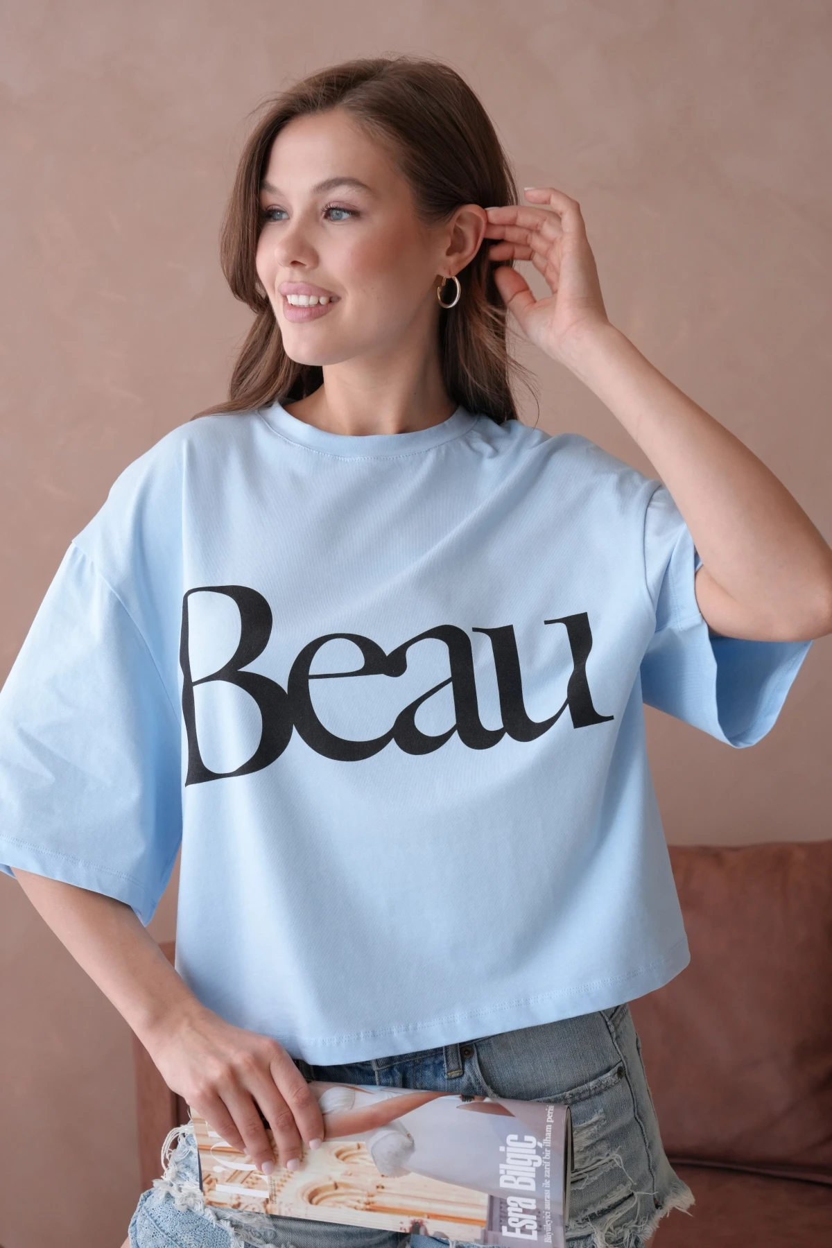 Baskılı Crop Basic T-Shirt