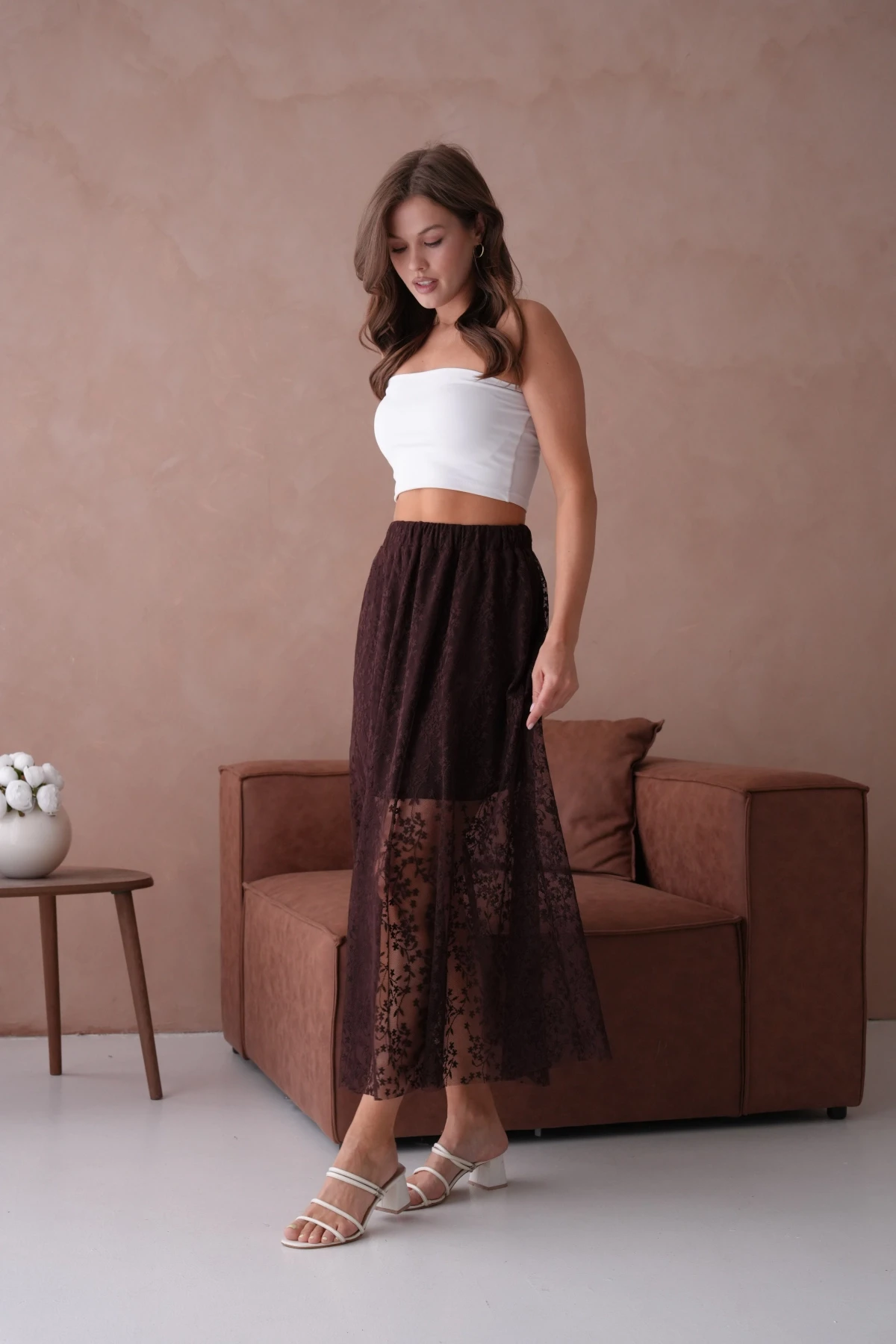 Beli Lastikli Astarlı Tül Etek