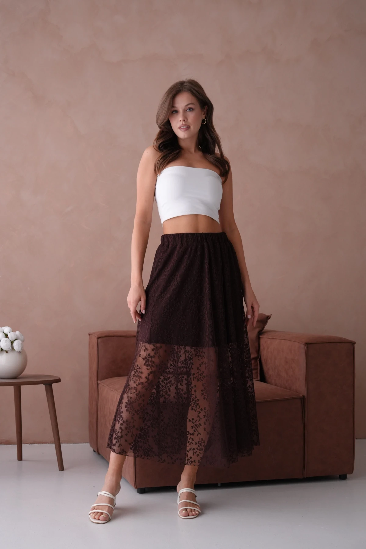 Beli Lastikli Astarlı Tül Etek