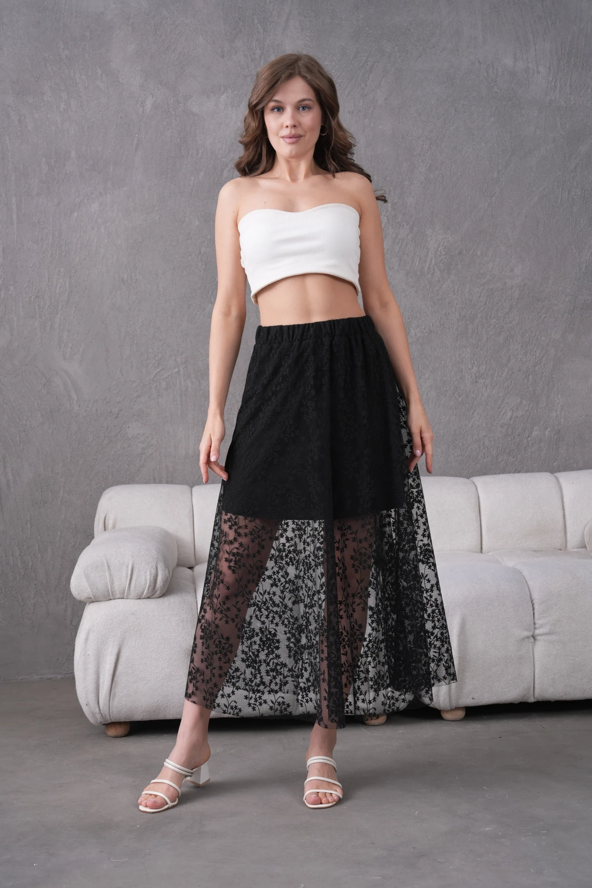 Beli Lastikli Astarlı Tül Etek