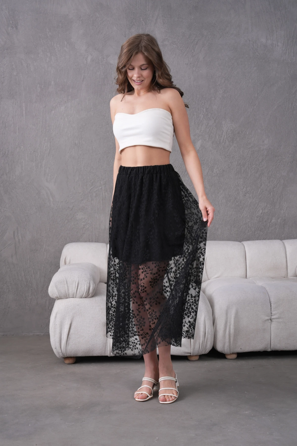 Beli Lastikli Astarlı Tül Etek