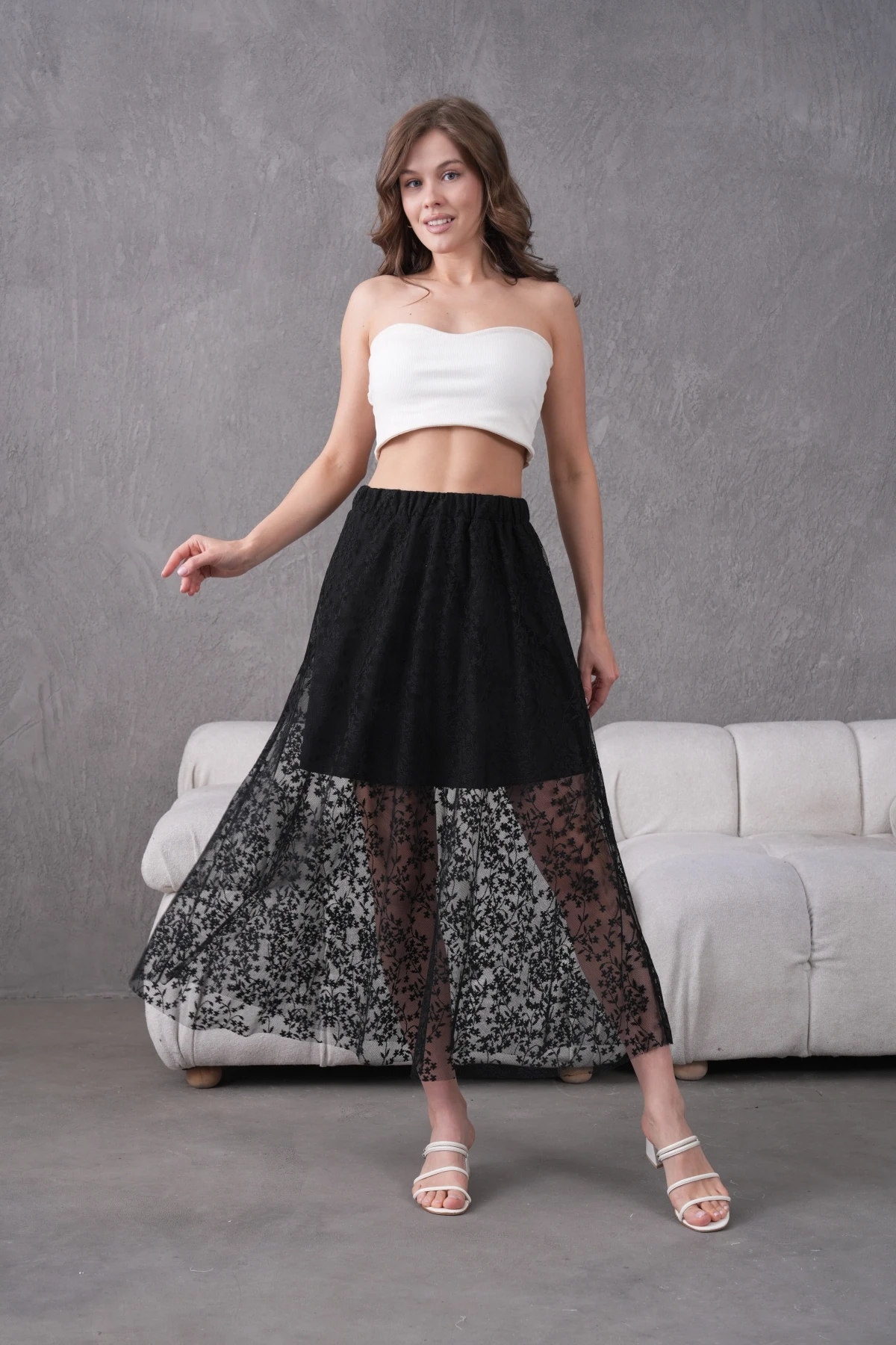 Beli Lastikli Astarlı Tül Etek