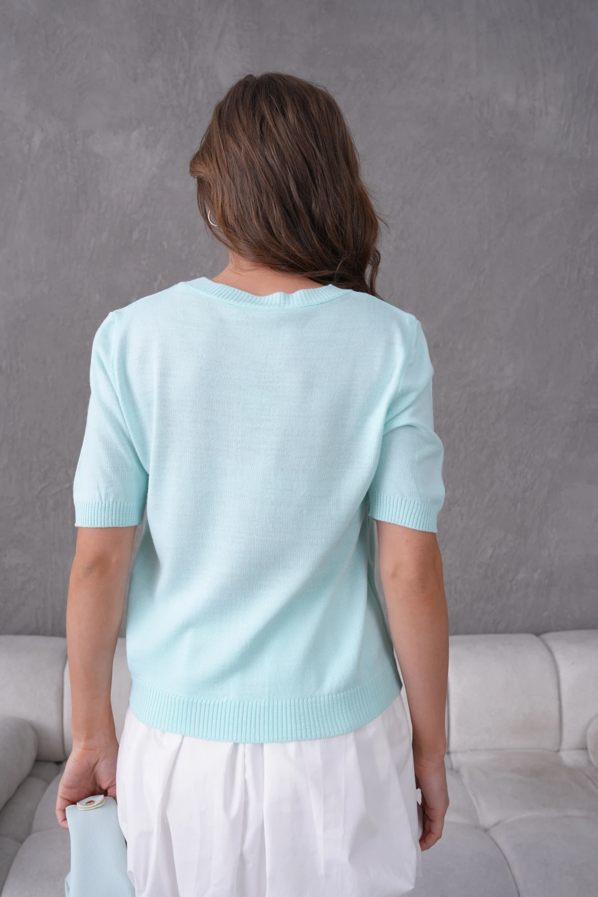 Aplikeli Kısa Kol Triko Kazak