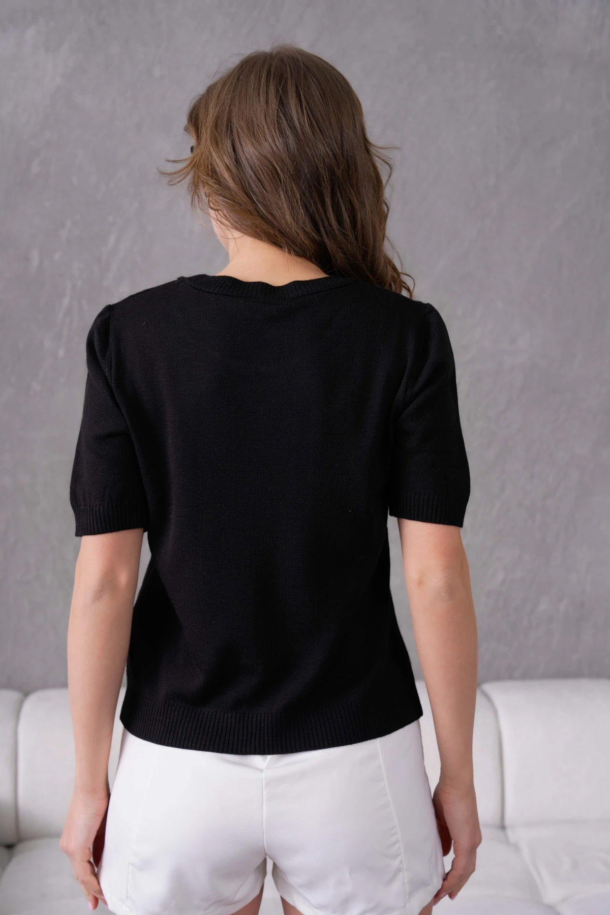 Aplikeli Kısa Kol Triko Kazak