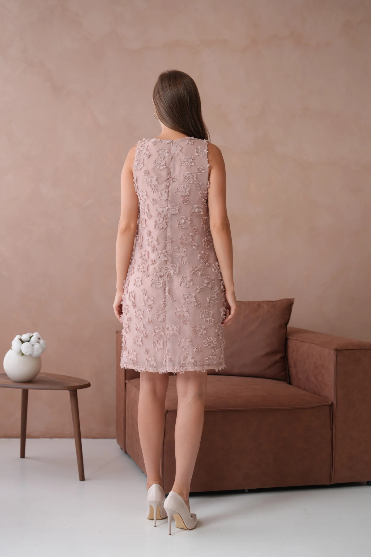 Bisiklet Yaka Astarlı Şifon Elbise