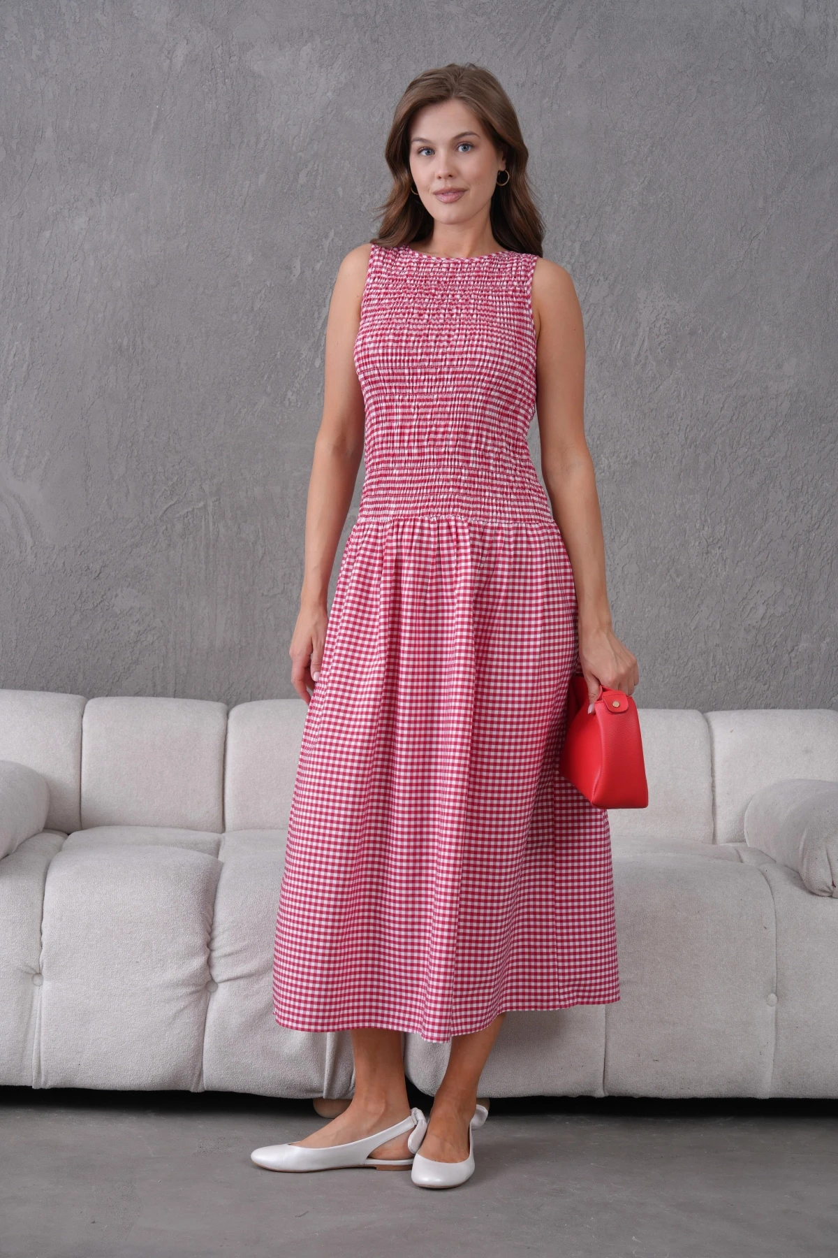 Gipeli Maxi Boy Pötikareli Yazlık Dokuma Elbise