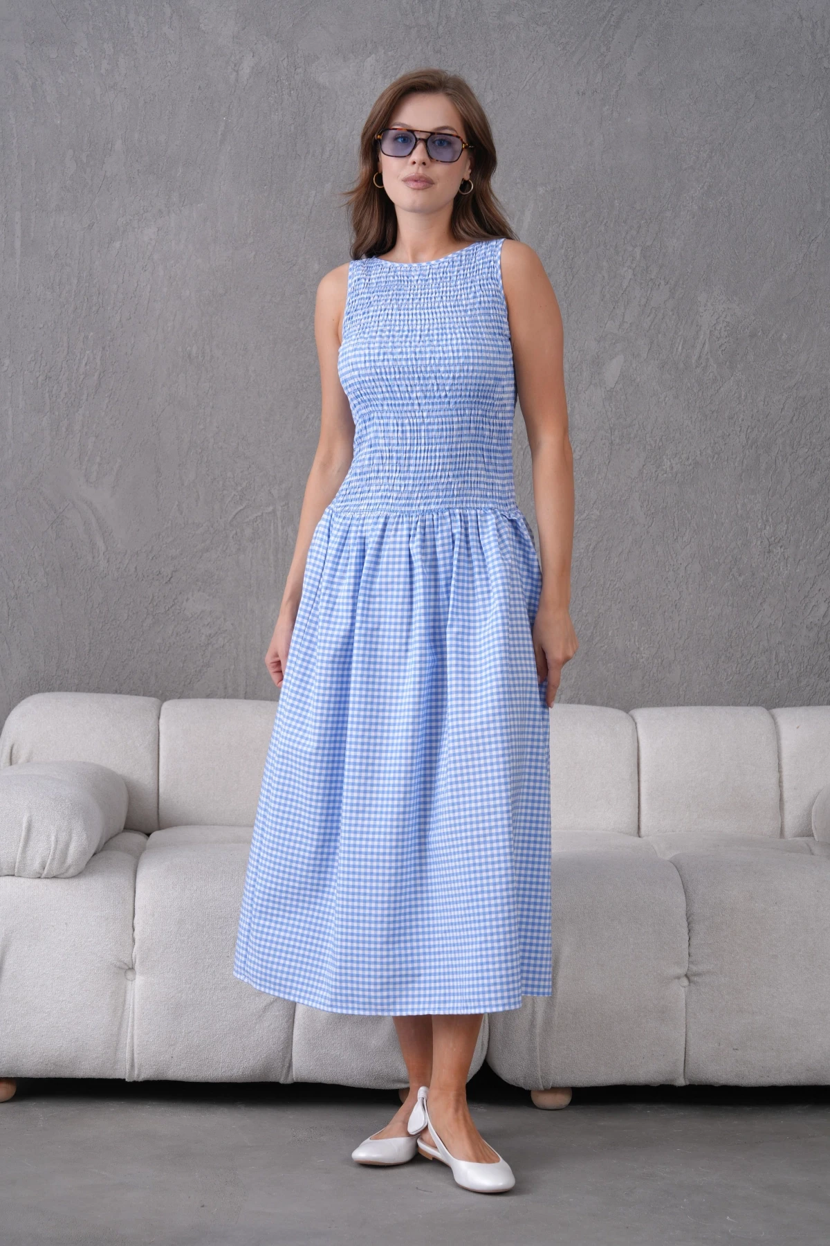 Gipeli Maxi Boy Pötikareli Yazlık Dokuma Elbise