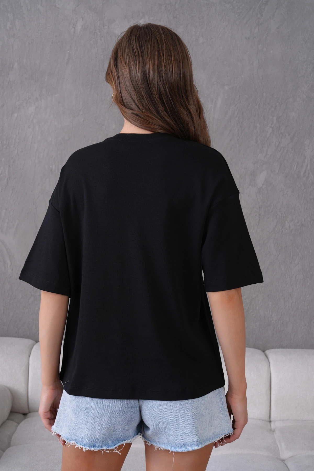 Kısa Kol Gül Detaylı Basic T-Shirt