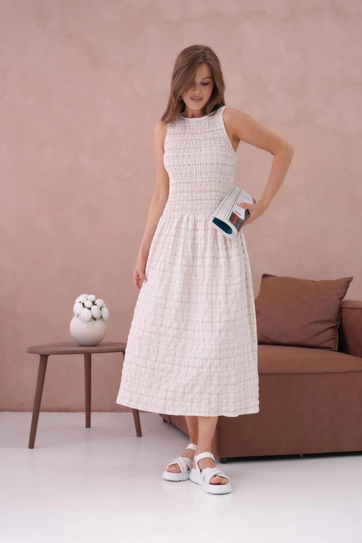 Kolsuz Uzun Ekose Dokuma Elbise