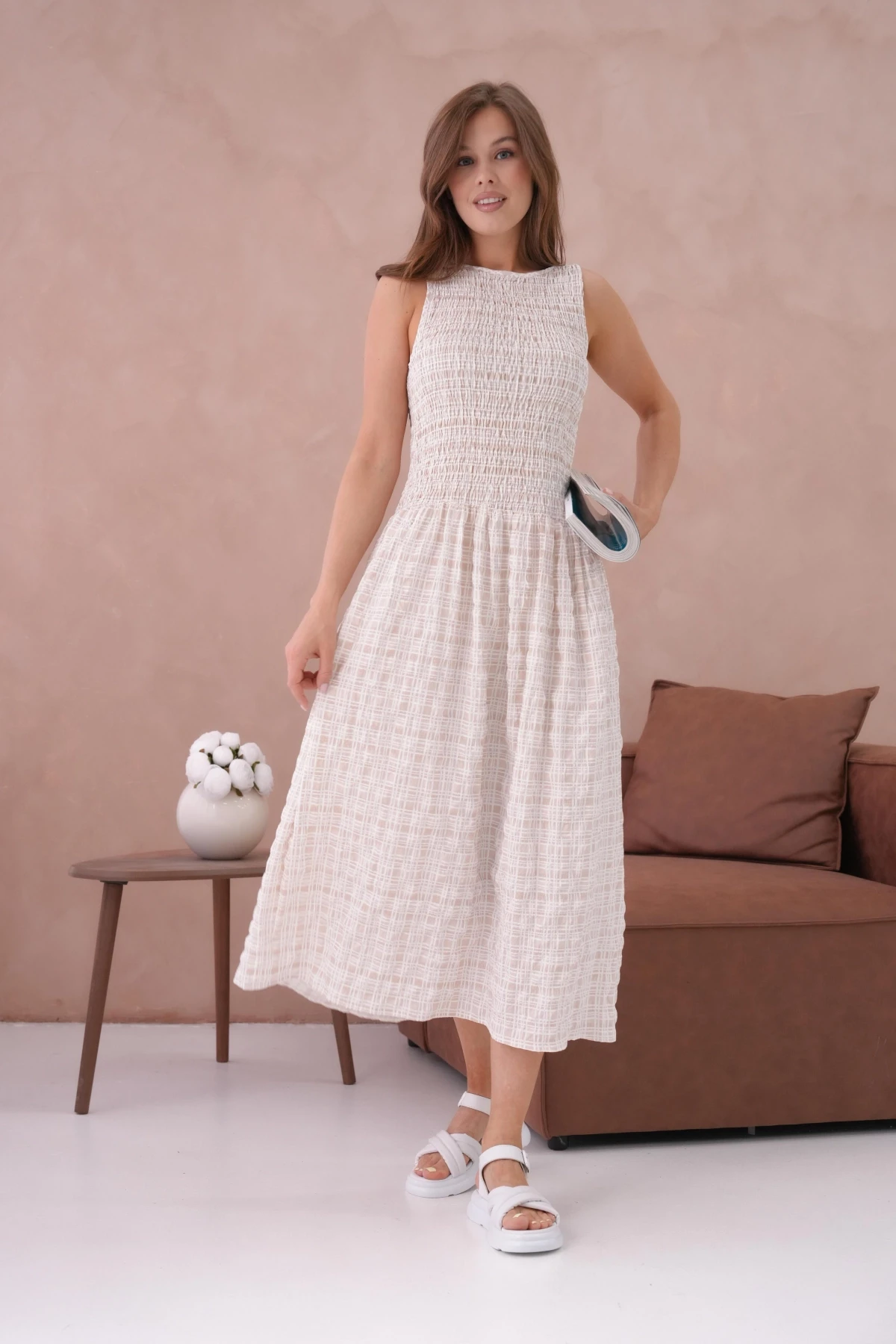 Kolsuz Uzun Ekose Dokuma Elbise