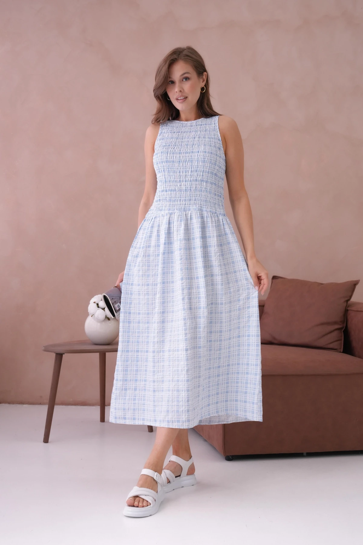 Kolsuz Uzun Ekose Dokuma Elbise