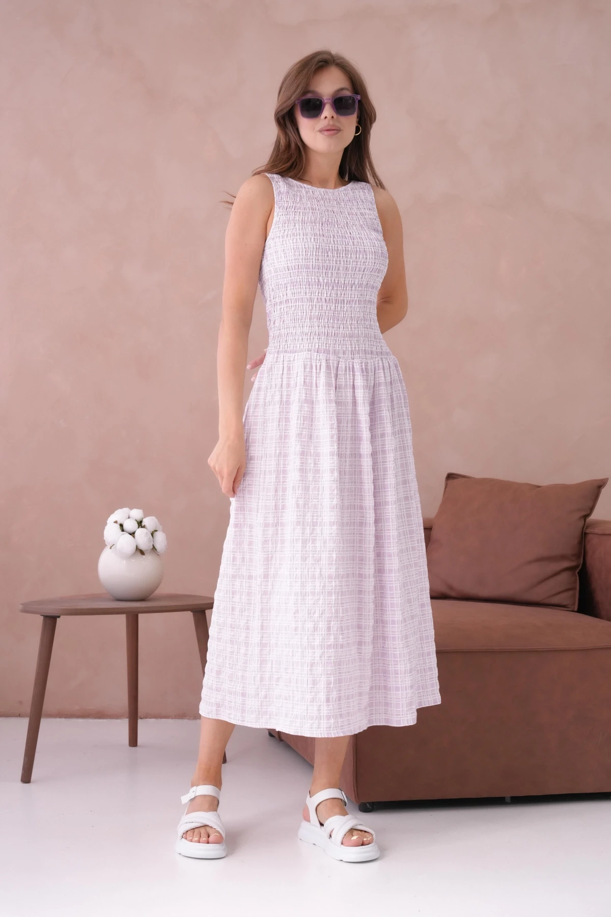 Kolsuz Uzun Ekose Dokuma Elbise