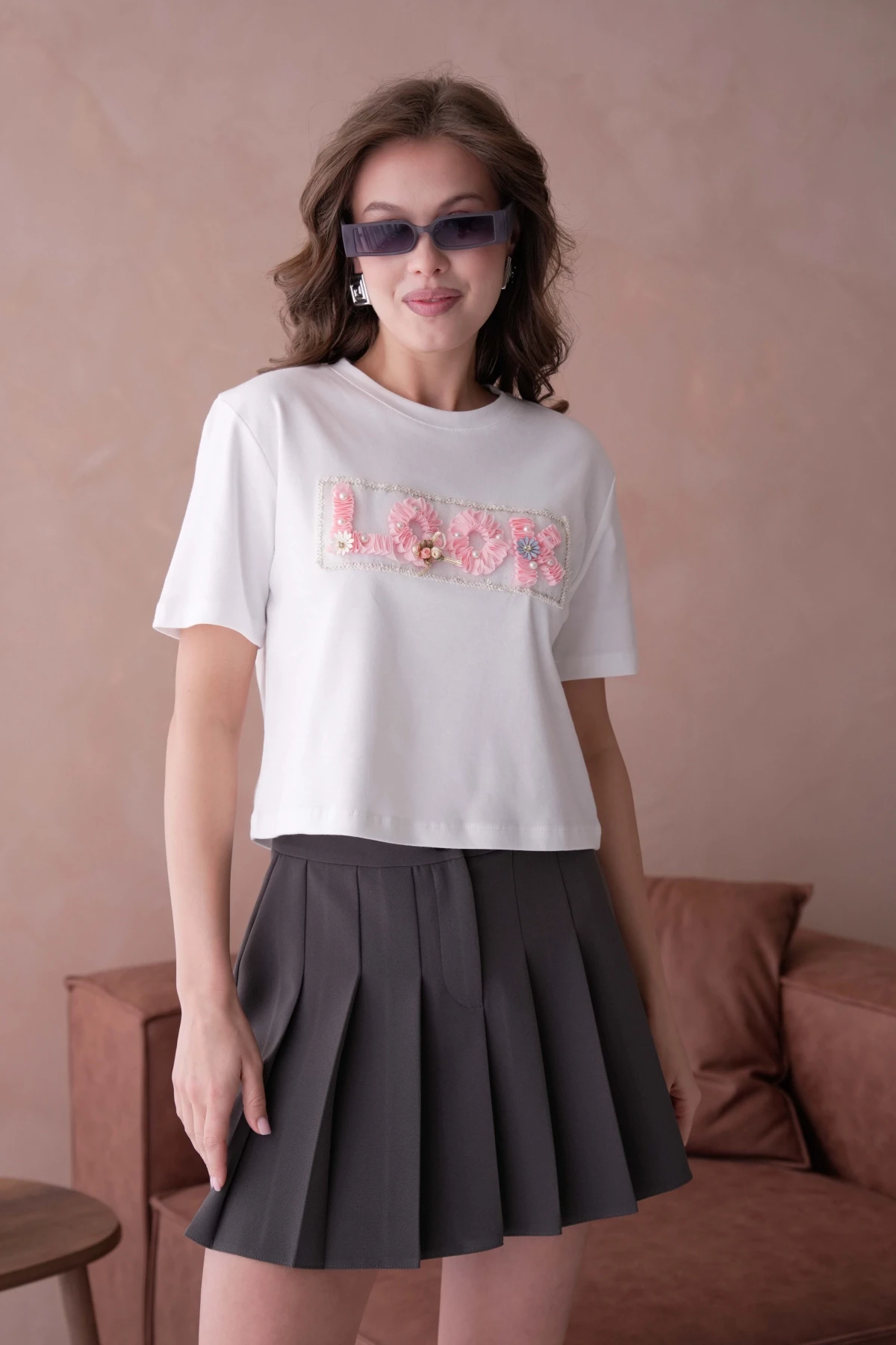 Look Yazı Aplikeli Basic T-Shirt