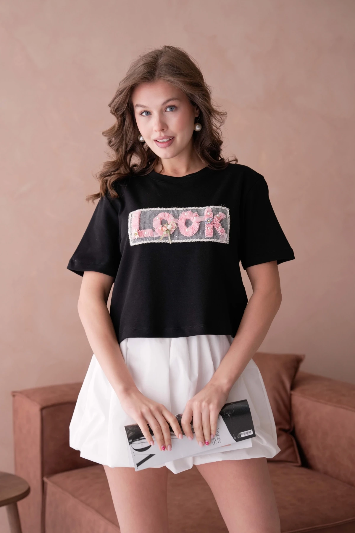 Look Yazı Aplikeli Basic T-Shirt