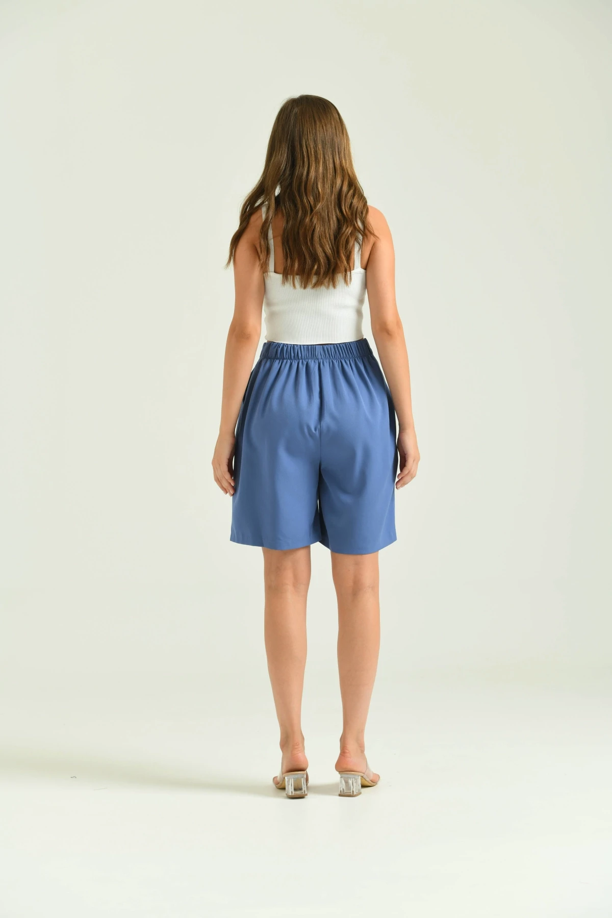 Kadın Indıgo Uzun Basic Kumaş Şort