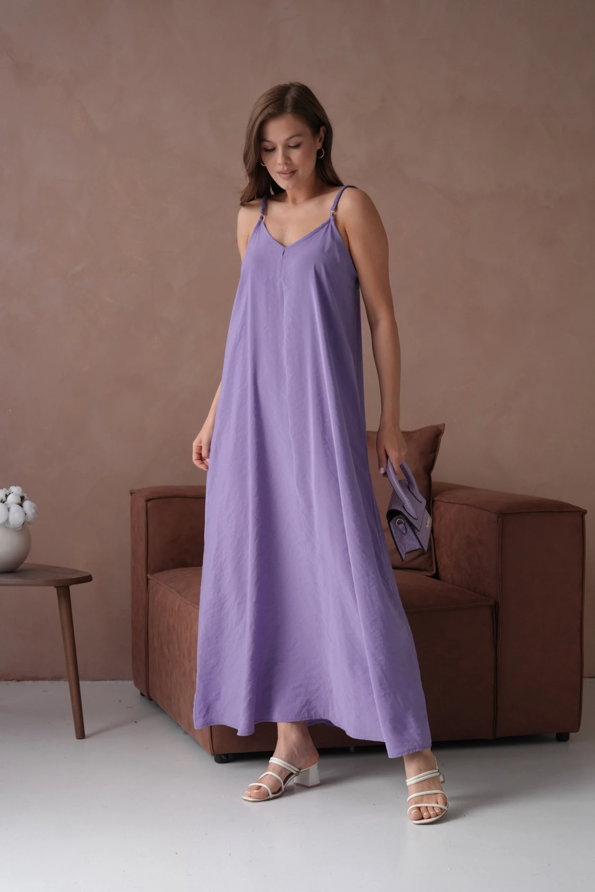 Lila Askılı Yazlık Elbise