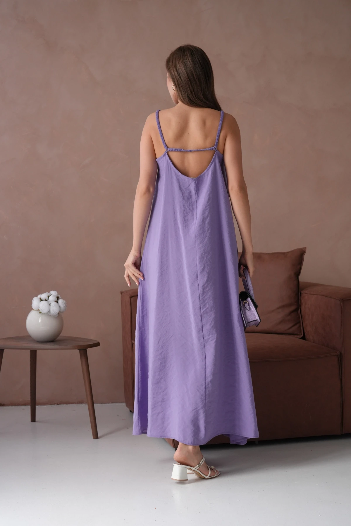 Lila Askılı Yazlık Elbise