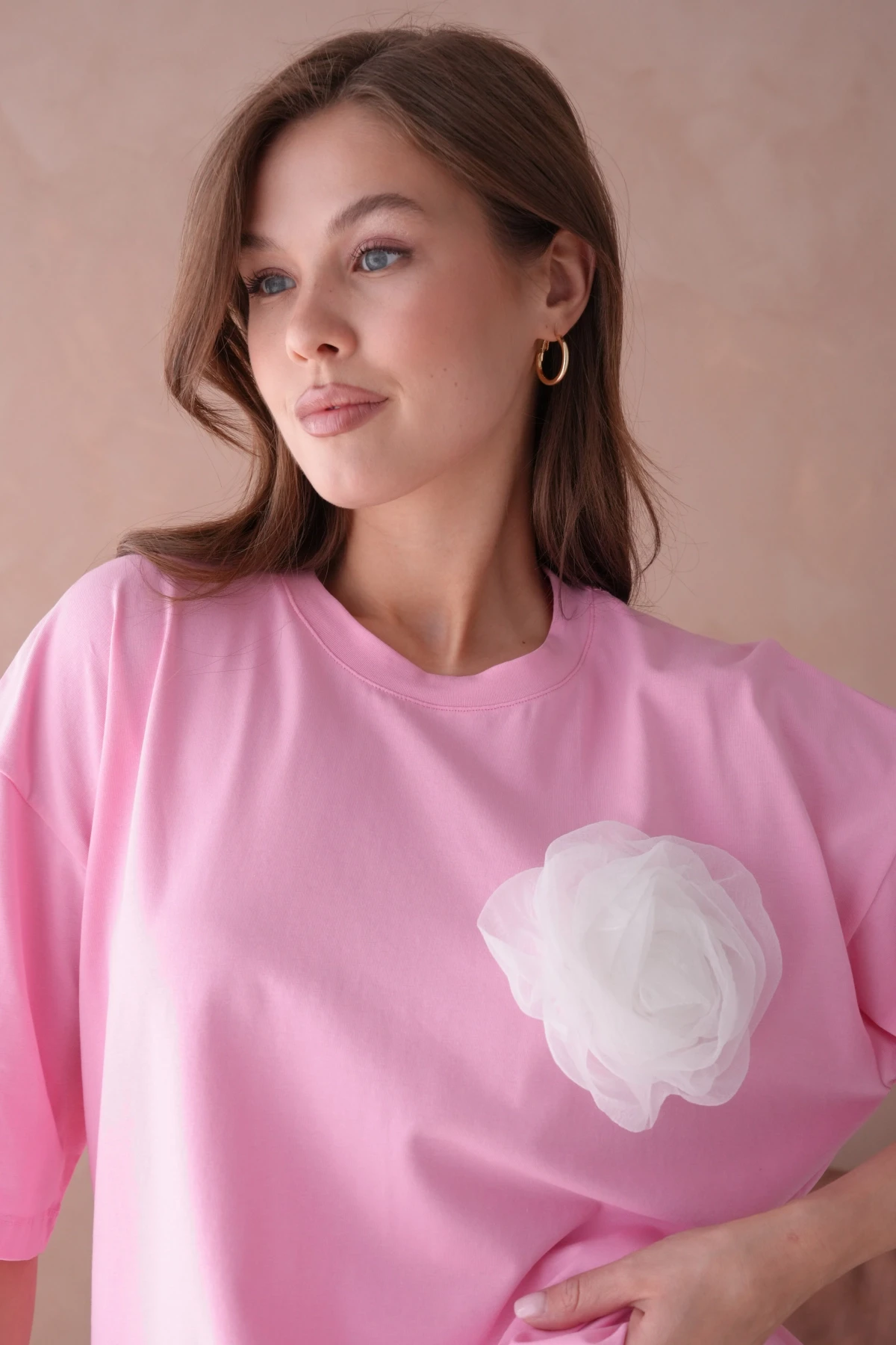 Pembe Kısa Kol Basic T-Shirt