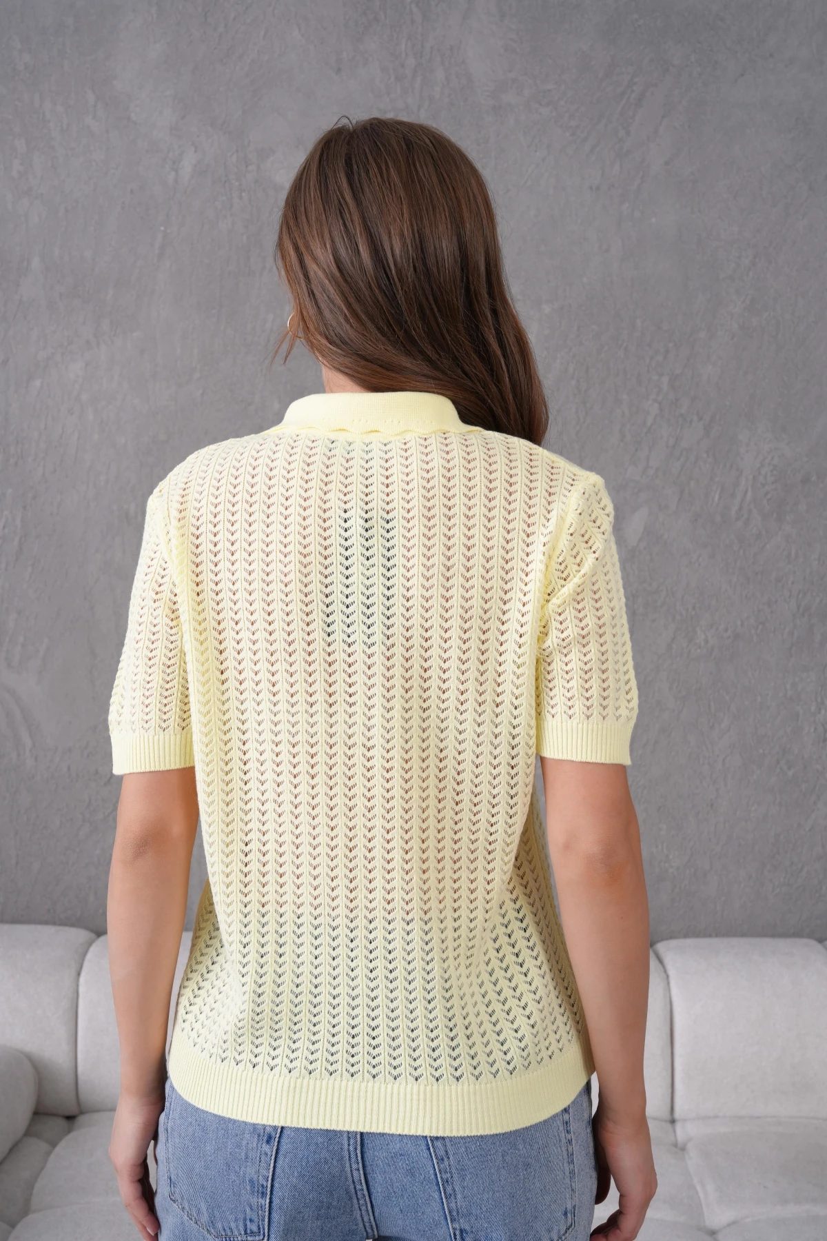 Polo Yaka Ajurlu Kısa Kol Polo Triko Kazak