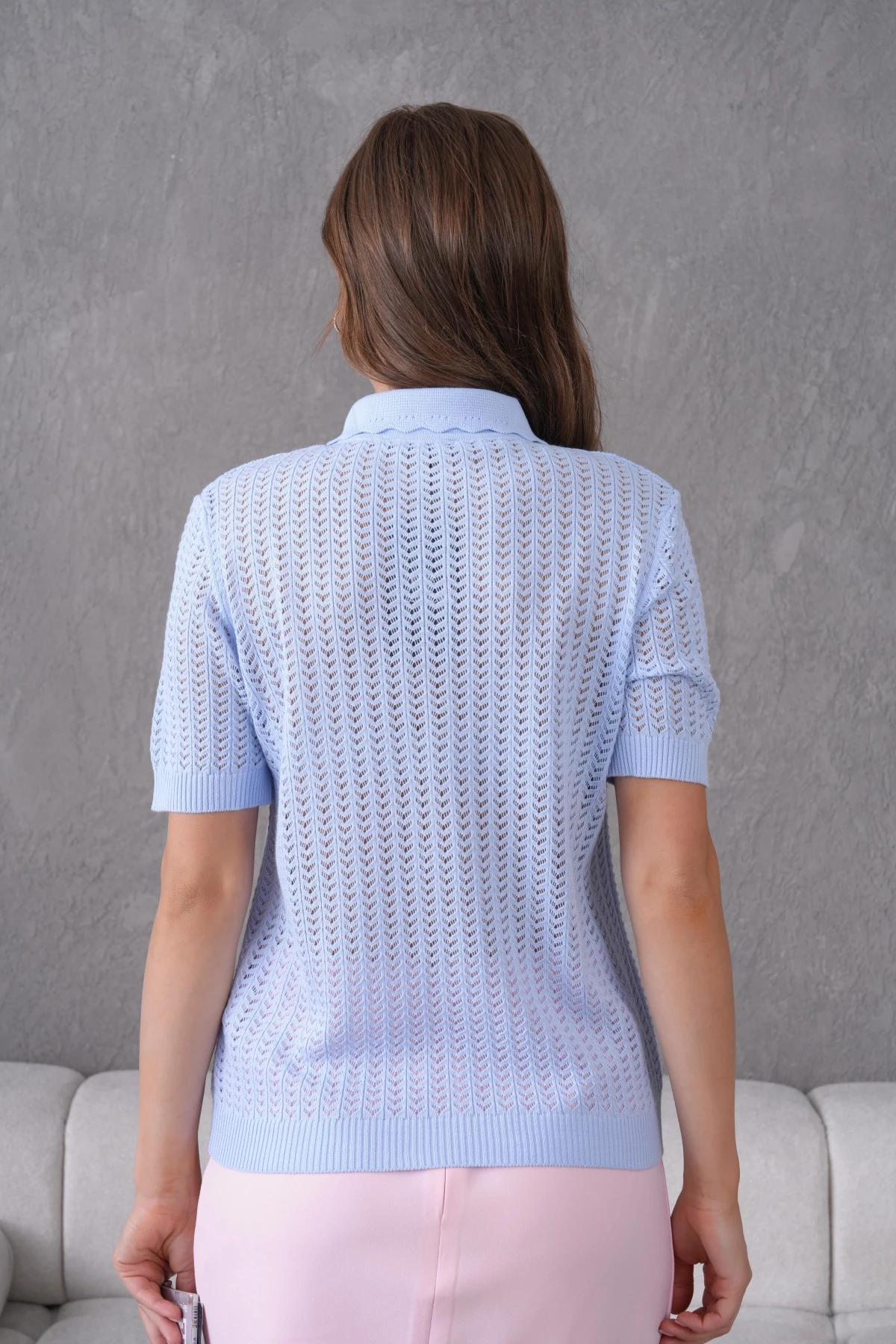 Polo Yaka Ajurlu Kısa Kol Polo Triko Kazak