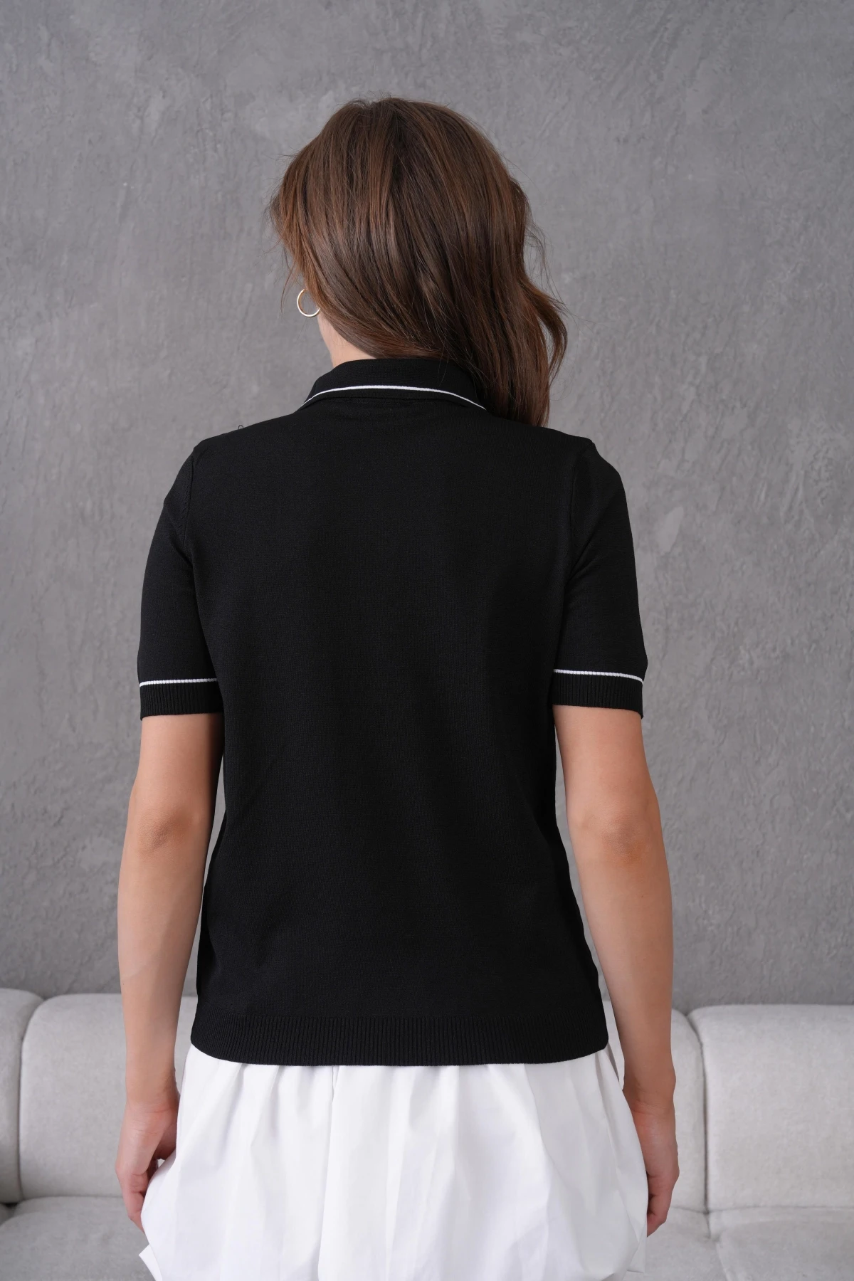 Polo Yaka Düğme Detay Polo Trko Kazak