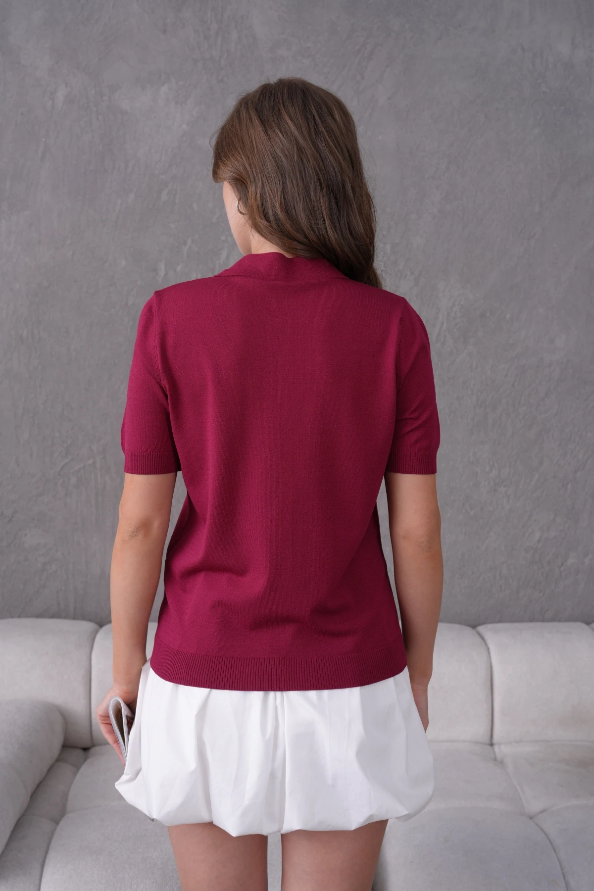 Polo Yaka Kısa Kol Merserize Triko Kazak