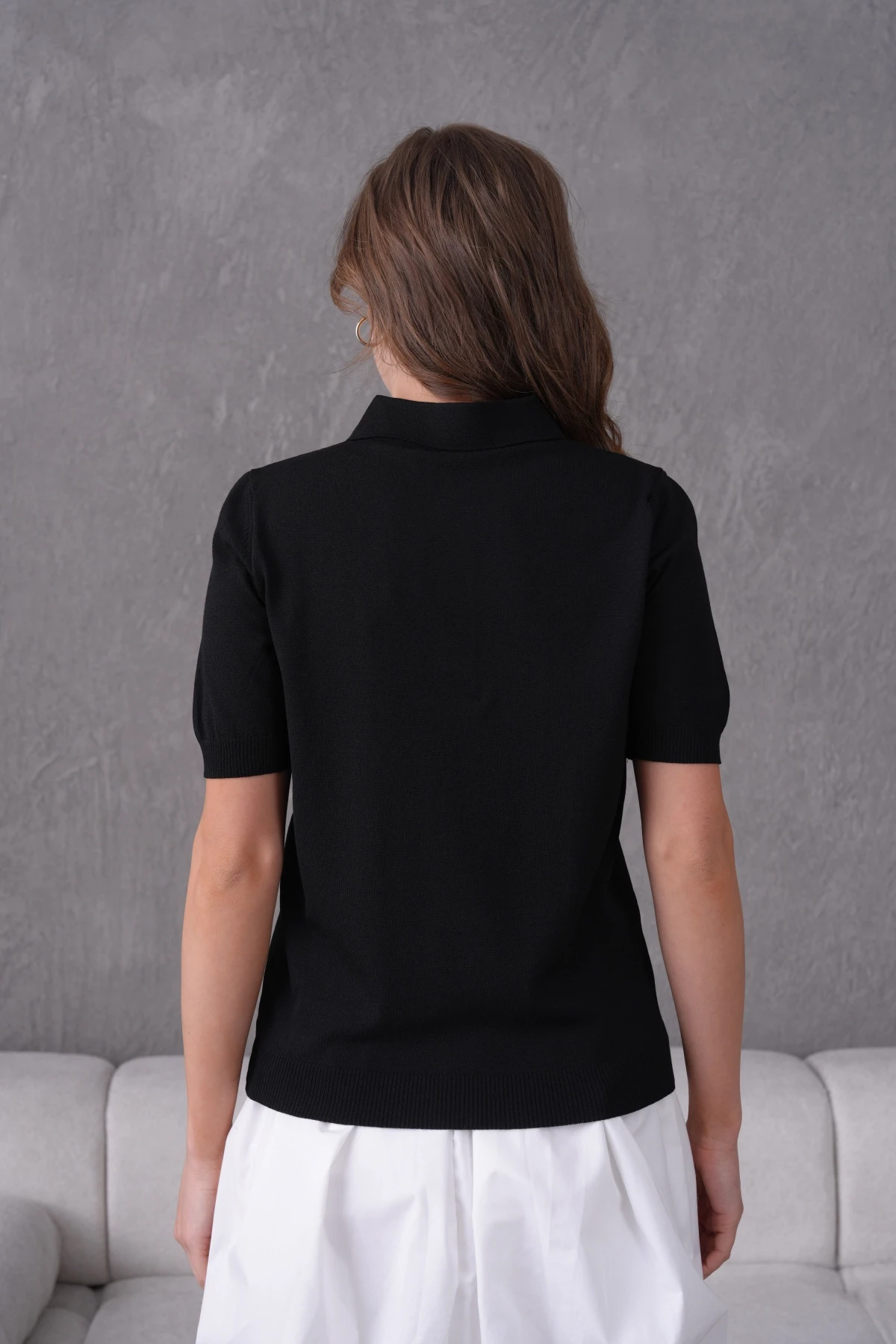 Polo Yaka Kısa Kol Merserize Triko Kazak