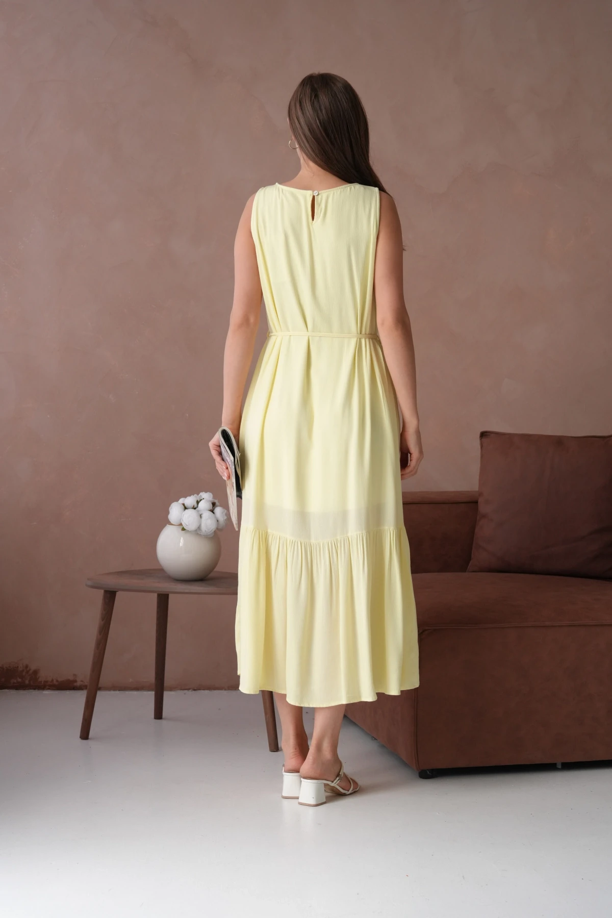 Sarı Kısa Kol Salaş Yazlık Elbise