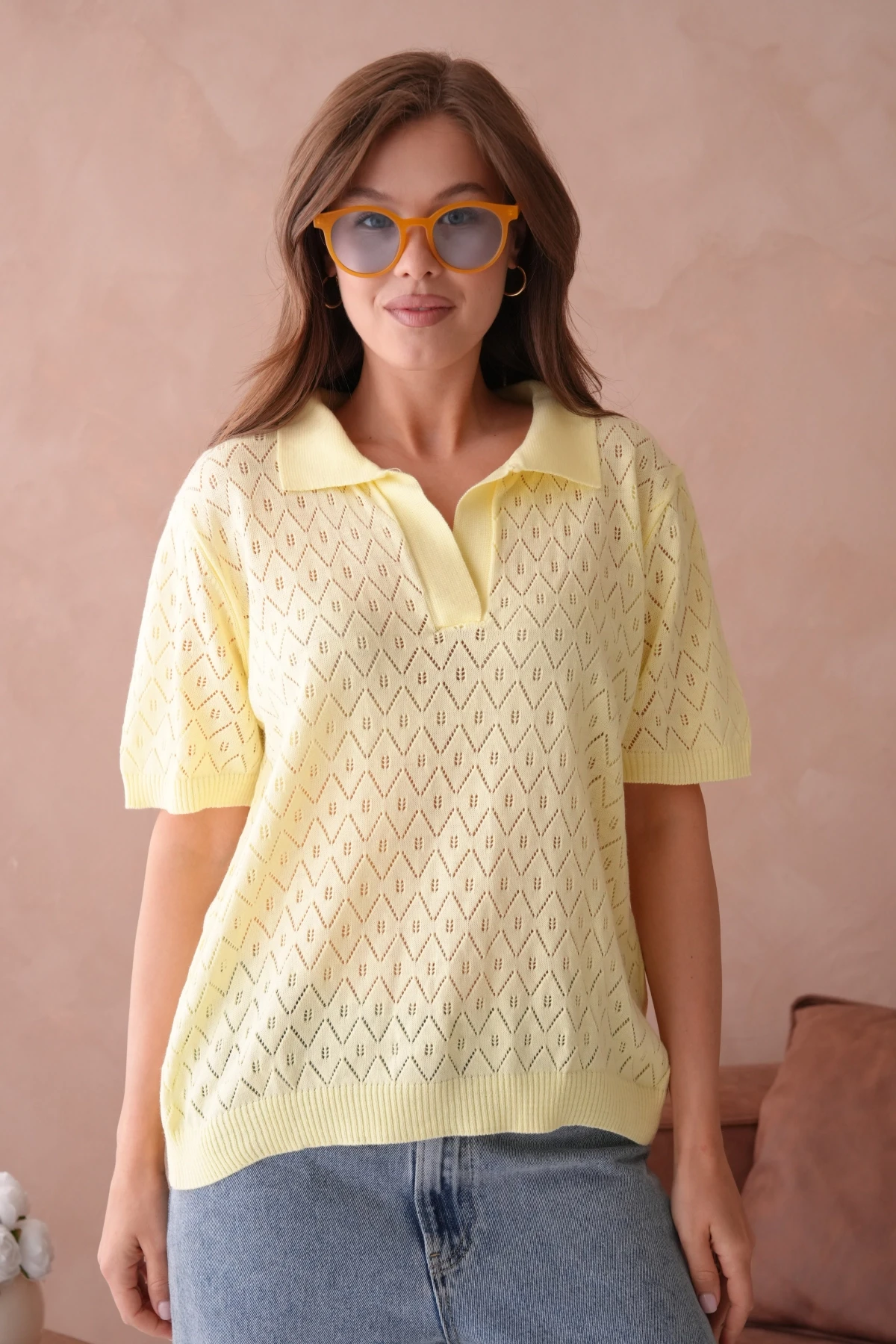 Polo Yaka Kısa Kol Salaş Yazlık Triko T-Shirt