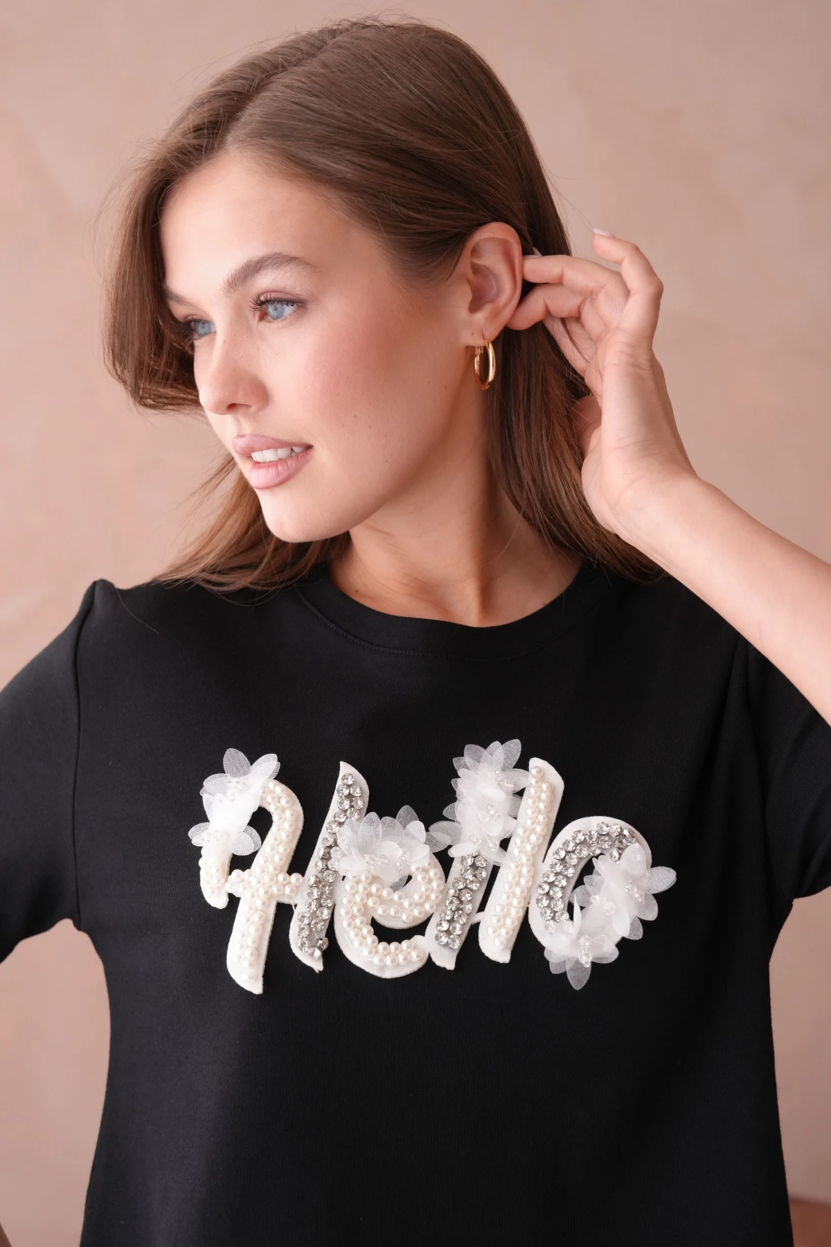 Siyah Yazlık Crop Basic T-Shirt