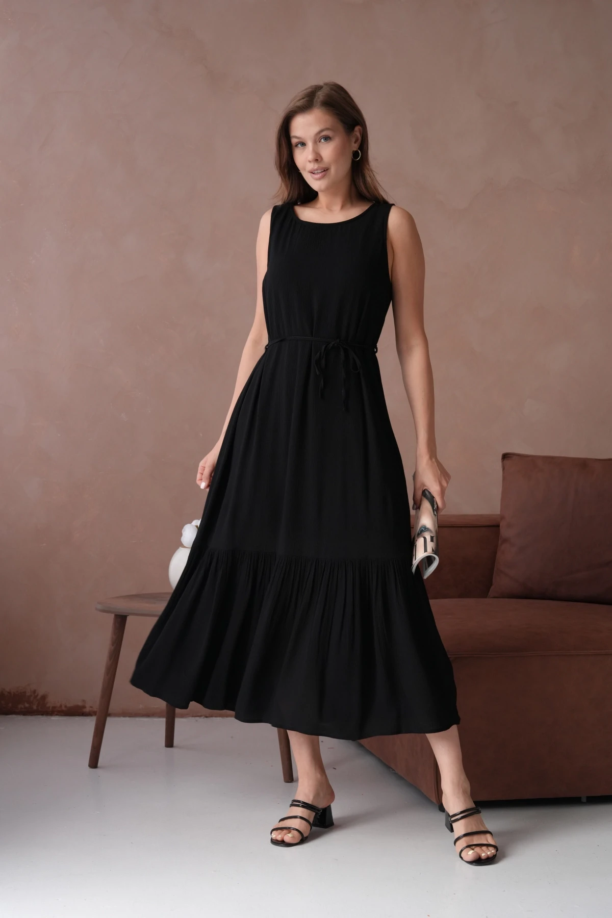 Siyah Kısa Kol Yazlık Elbise