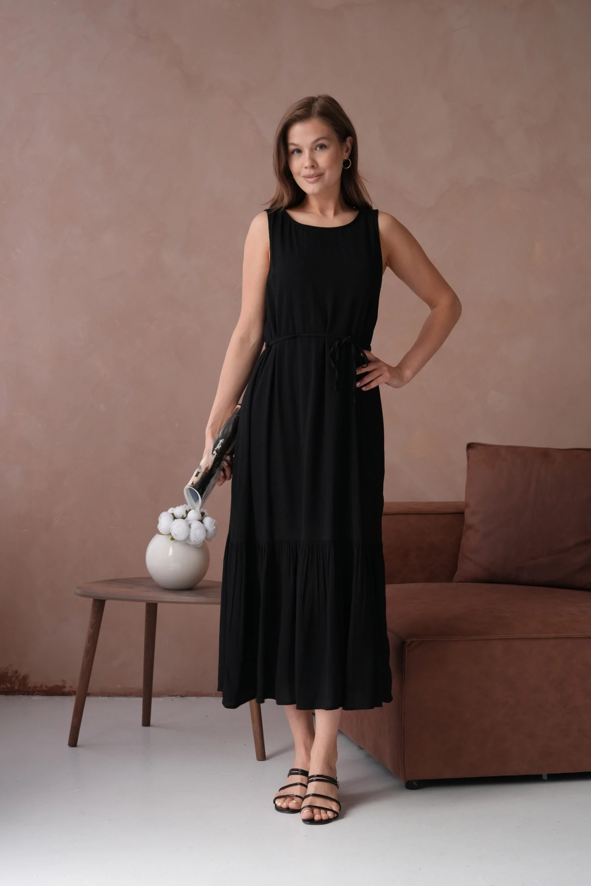 Siyah Kısa Kol Yazlık Elbise