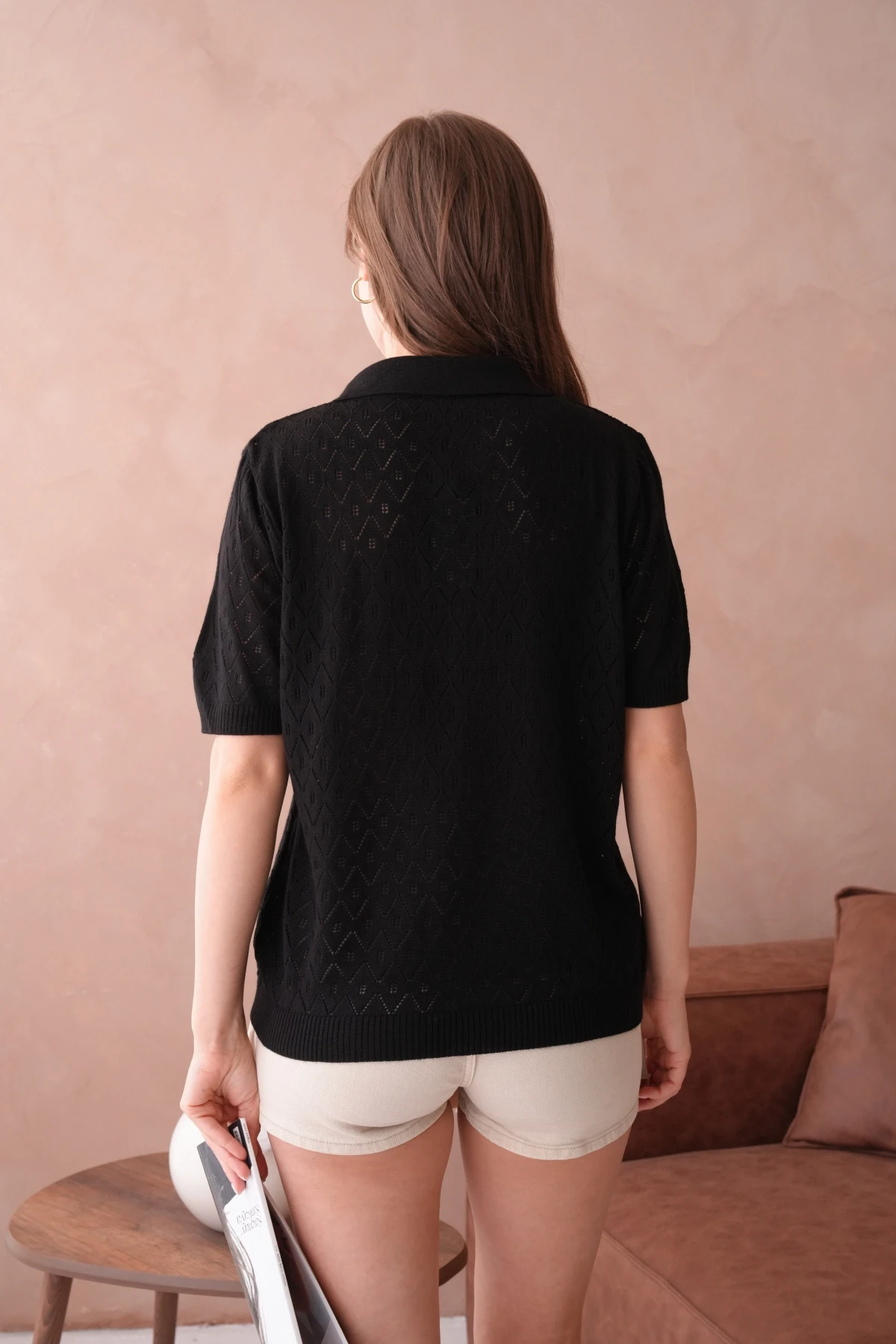 Kısa Kol Salaş Yazlık Polo Yaka Triko T-Shirt