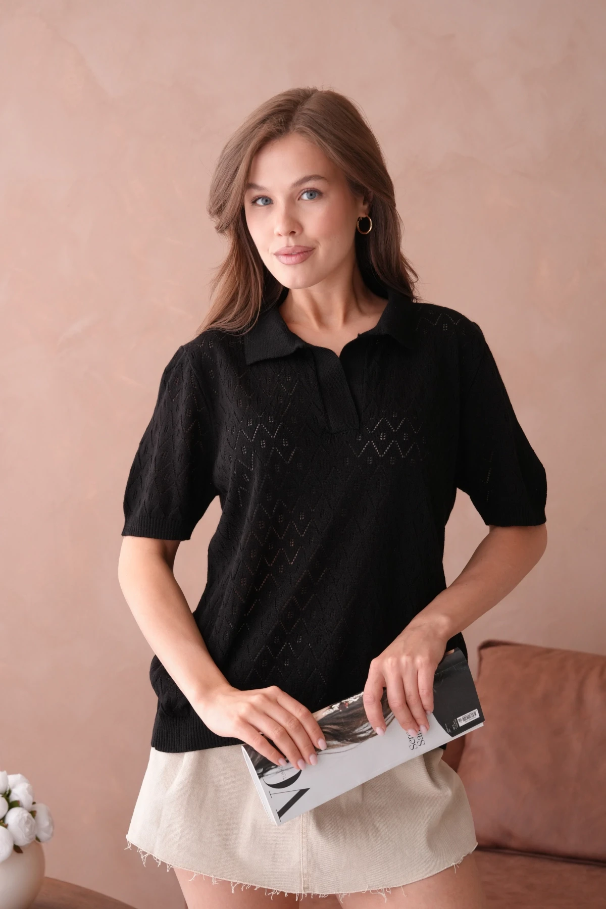 Kısa Kol Salaş Yazlık Polo Yaka Triko T-Shirt