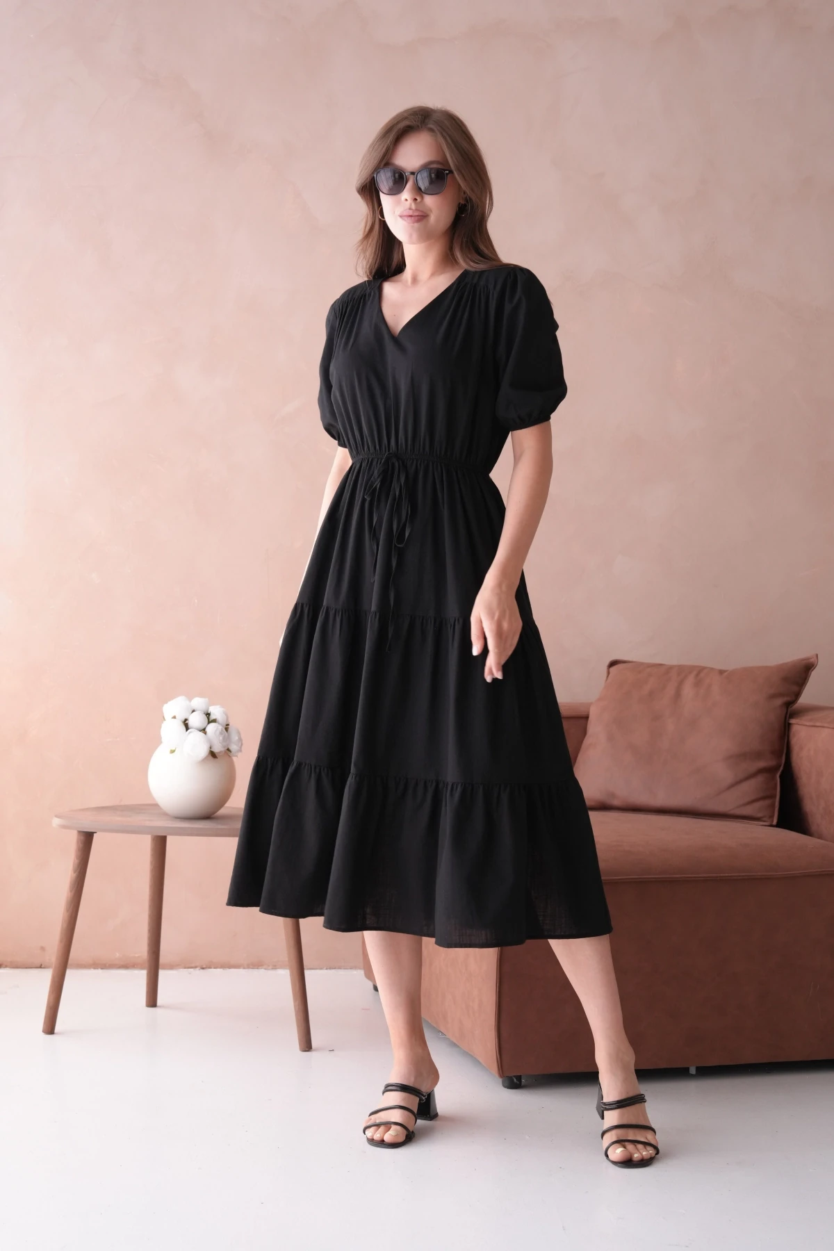 Siyah Kısa Kol Yazlık Elbise