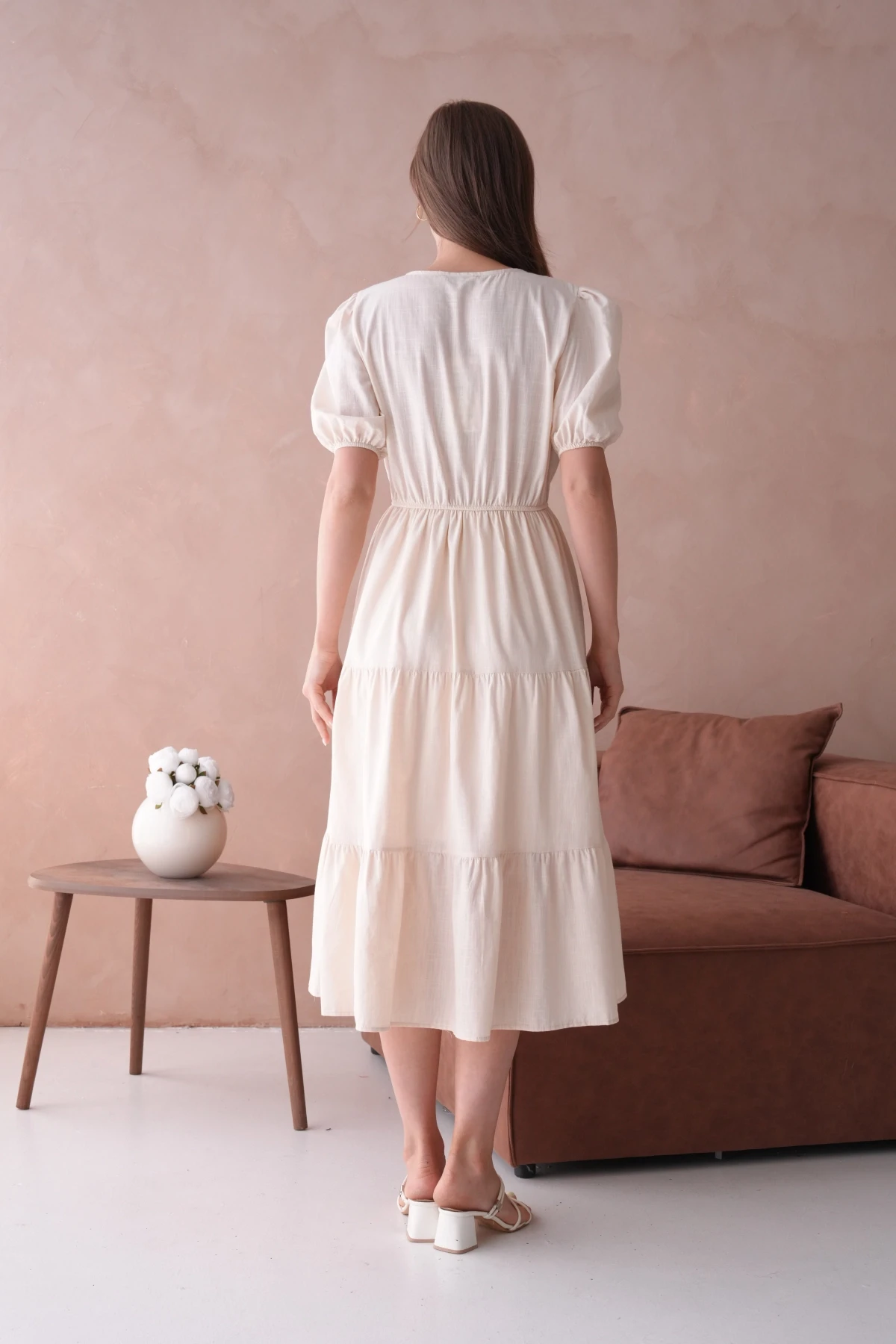 Astarlı Kısa Kol Lastikli Yazlık Elbise