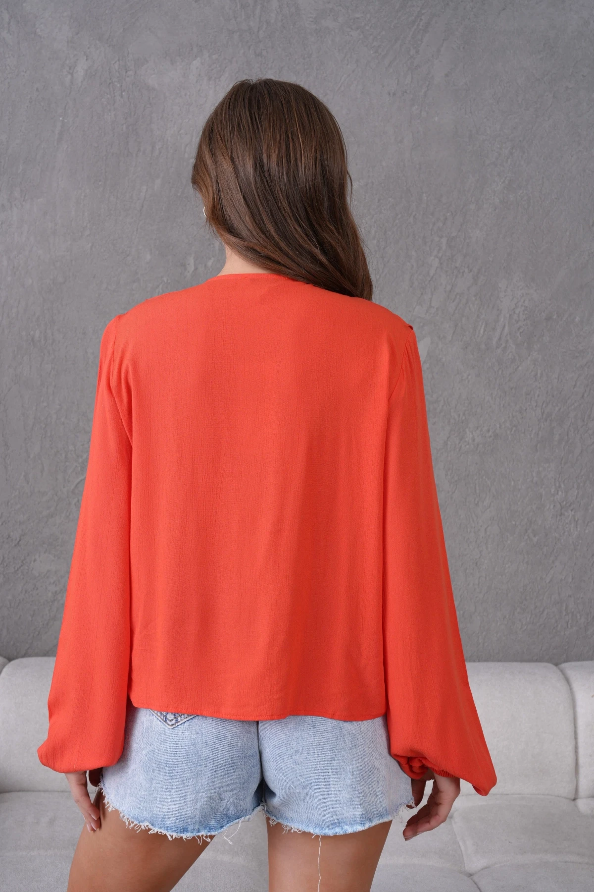 Uzun Kol Kırinkıl Yazlık Dokuma Bluz