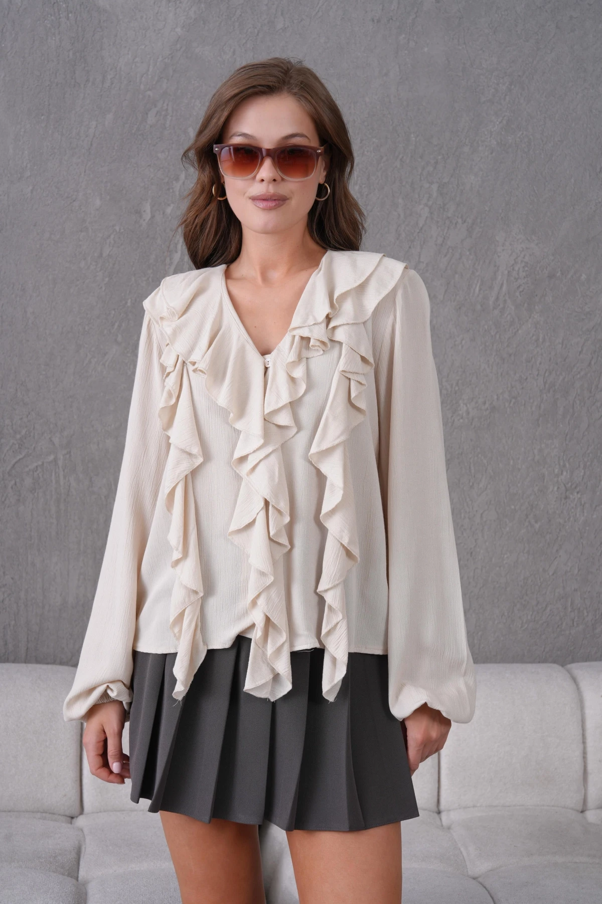 Uzun Kol Kırinkıl Yazlık Dokuma Bluz