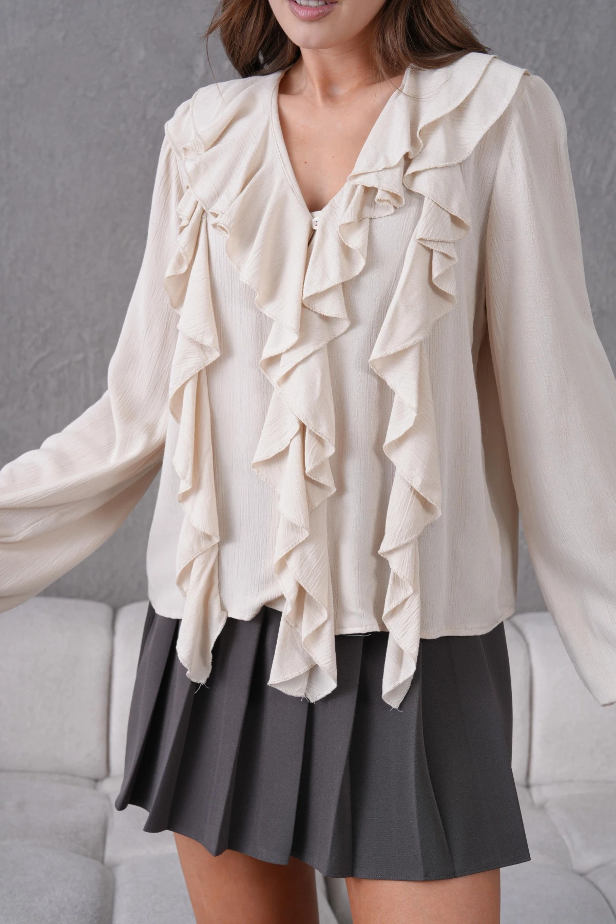 Uzun Kol Kırinkıl Yazlık Dokuma Bluz