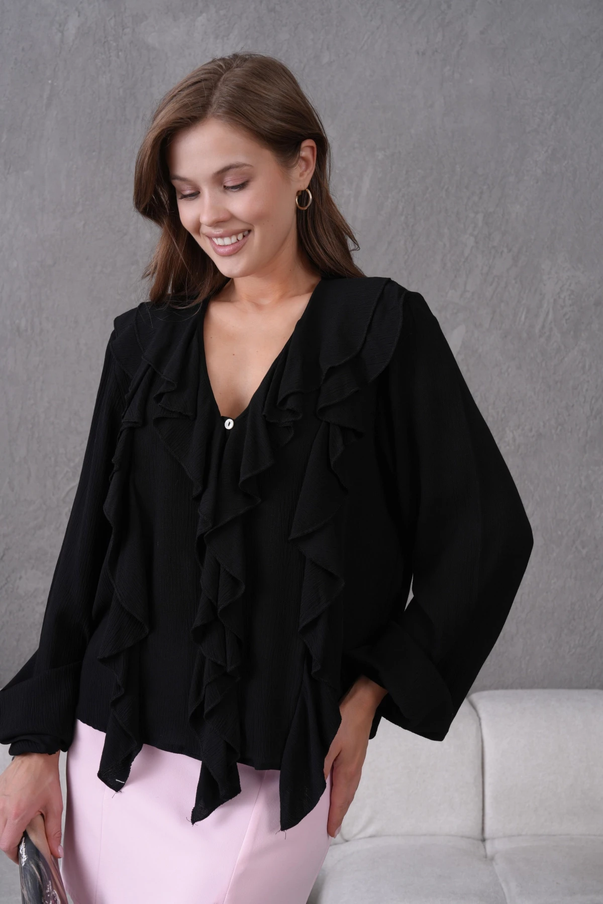 Uzun Kol Kırinkıl Yazlık Dokuma Bluz