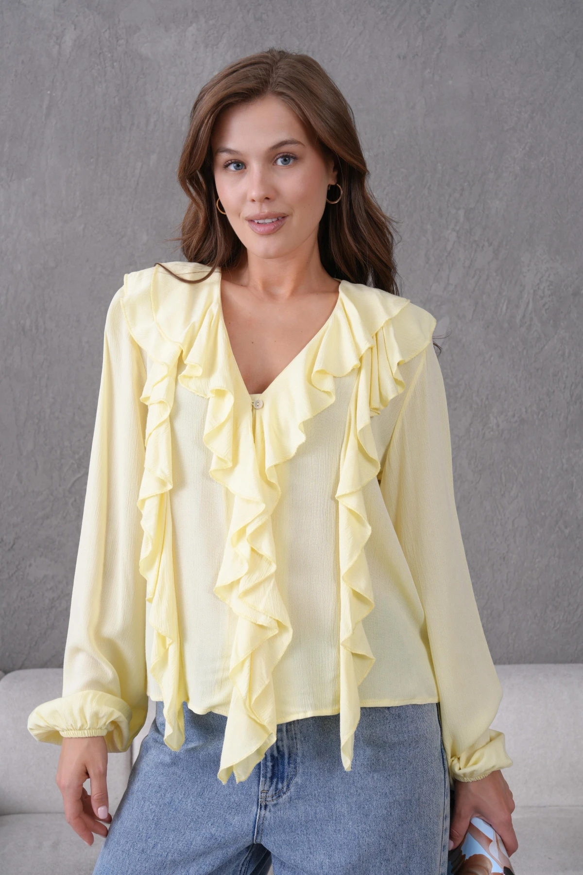 Uzun Kol Kırinkıl Yazlık Dokuma Bluz