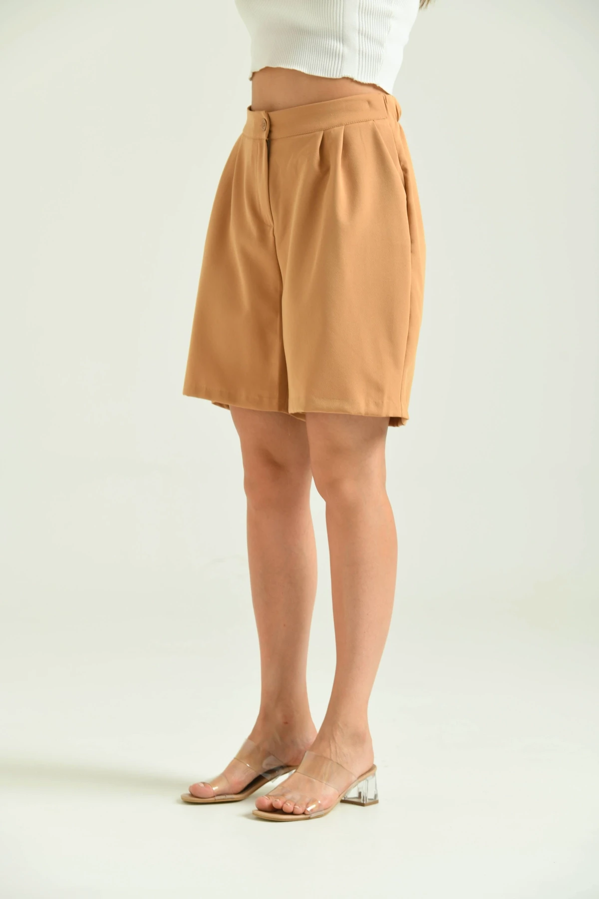 Kadın Vizon Uzun Basic Kumaş Şort