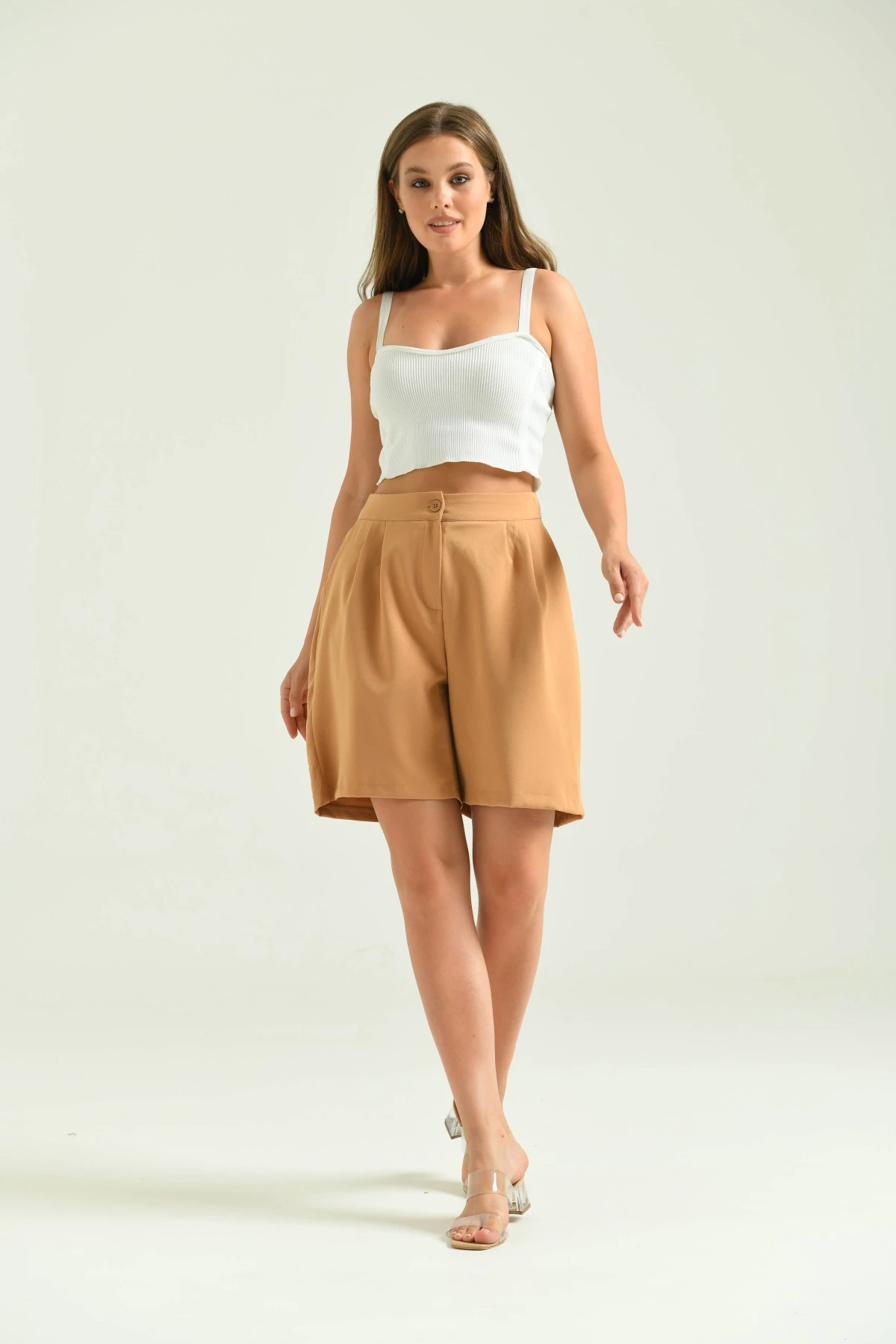 Kadın Vizon Uzun Basic Kumaş Şort