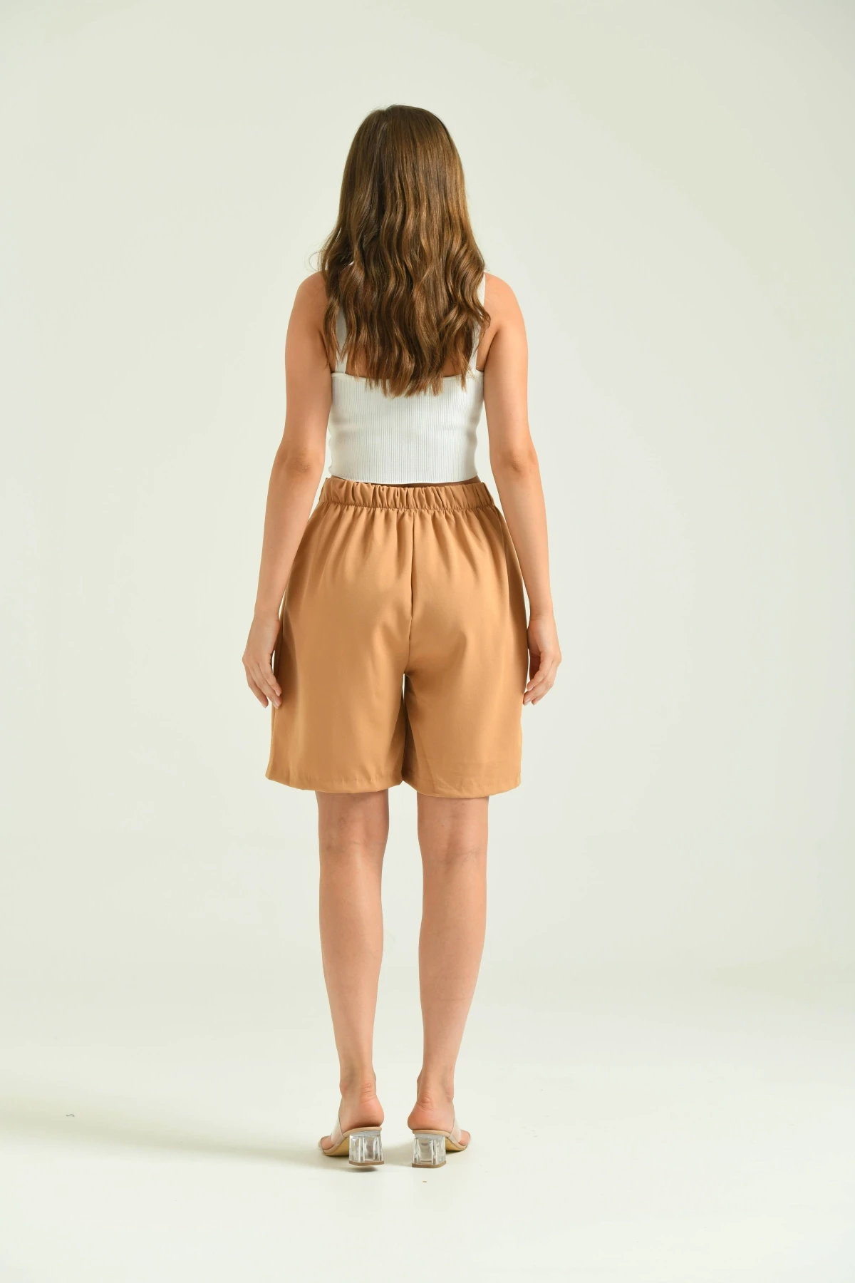 Kadın Vizon Uzun Basic Kumaş Şort