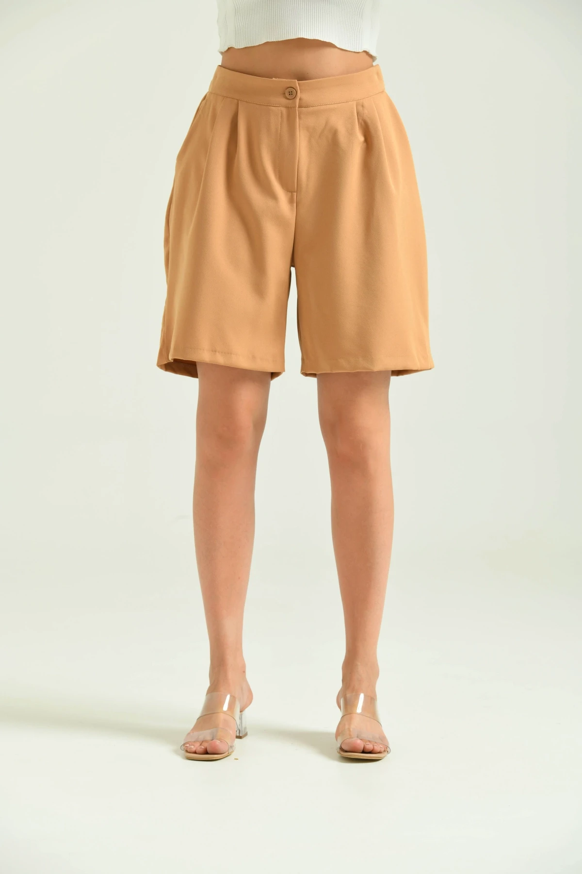 Kadın Vizon Uzun Basic Kumaş Şort